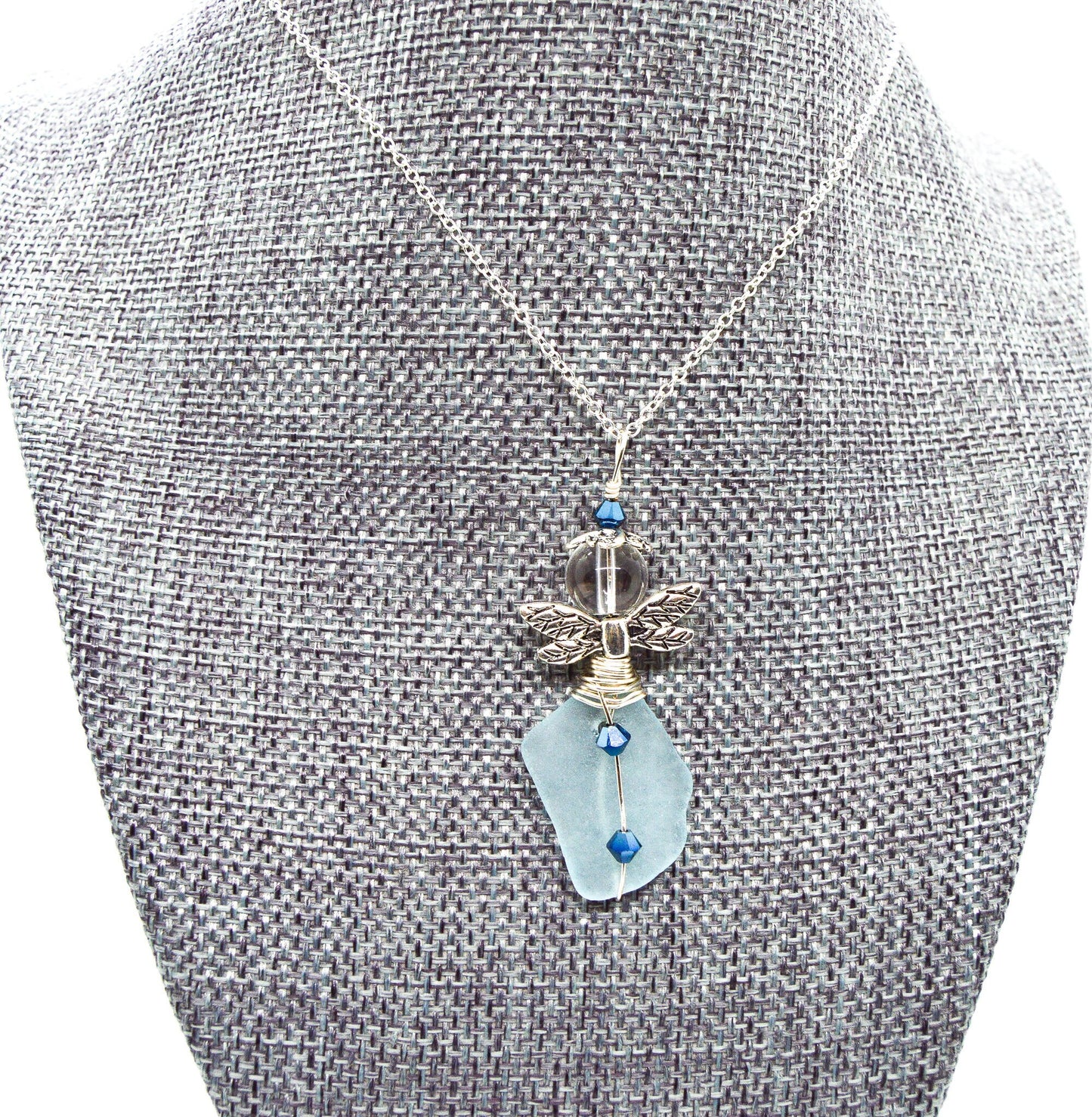 Sea Glass Fairy Necklace/Genuine aqua sea glass/Beach Glass fairy Pendant/Fairy Sun Catcher/Get Well Gift/Gift for a Friend/Gift for Her/108