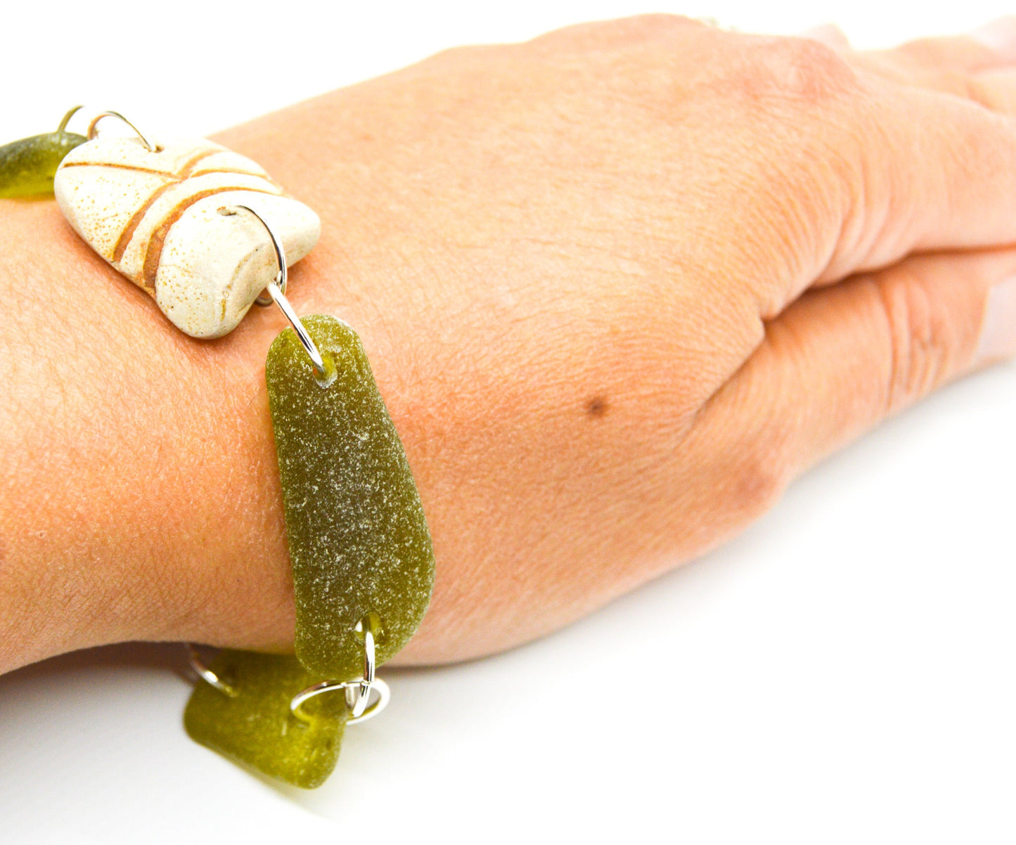 Sea Glass Jewelry/Genuine Sea Pottery Bracelet/Charm Bracelet/Unique Gift/Nautical Bracelet/Unique Gift/Gift for Her