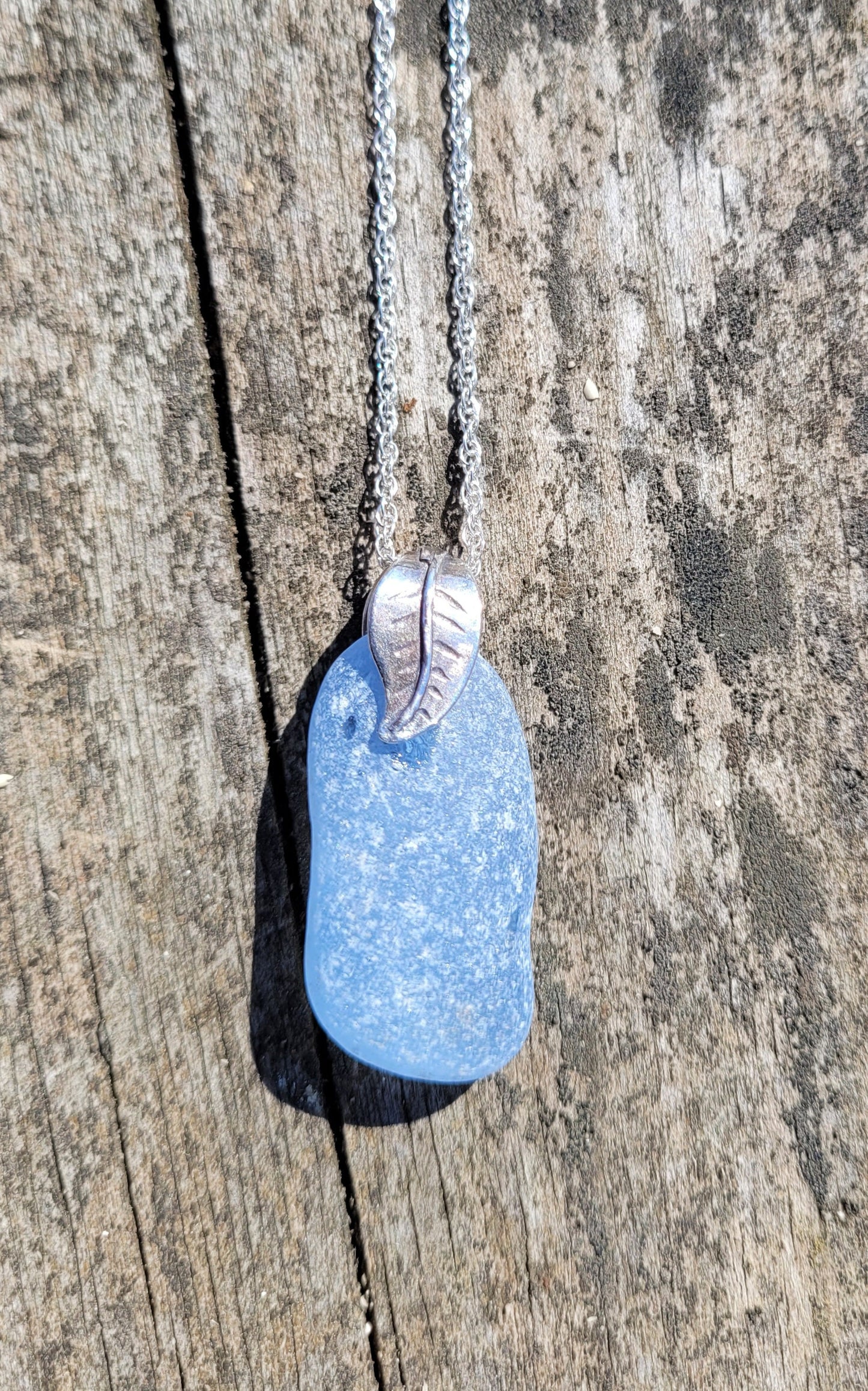 Genuine Sea Glass/Sea Glass and Sterling Silver Necklace/Powder Blue Sea Glass Pendant/Genuine Sea Glass Jewelry/61