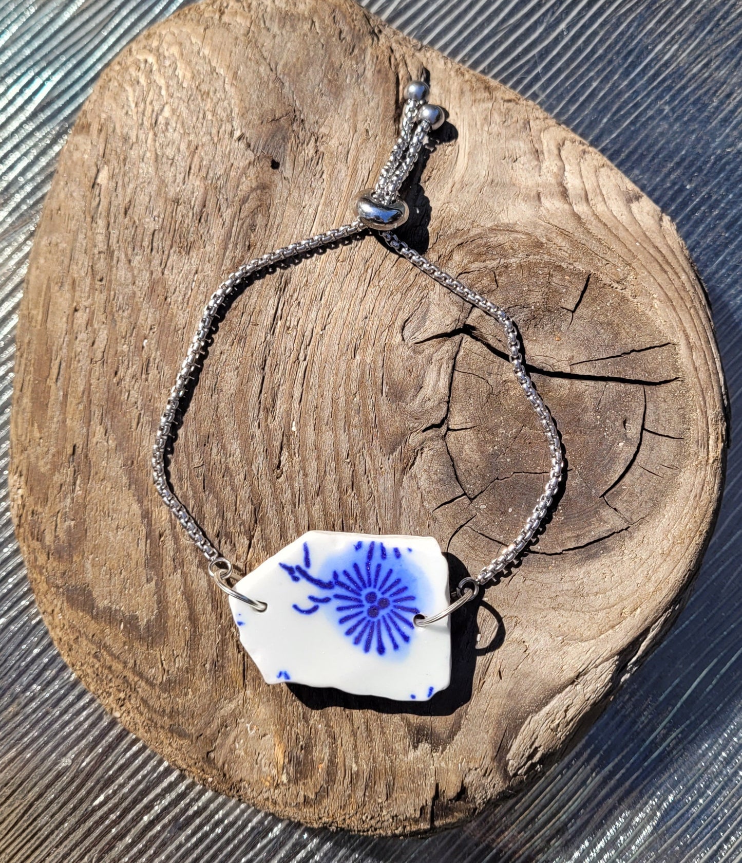 Genuine Sea Glass/Sea Pottery/Adjustable Bracelet/Upcycled Bracelet/19d