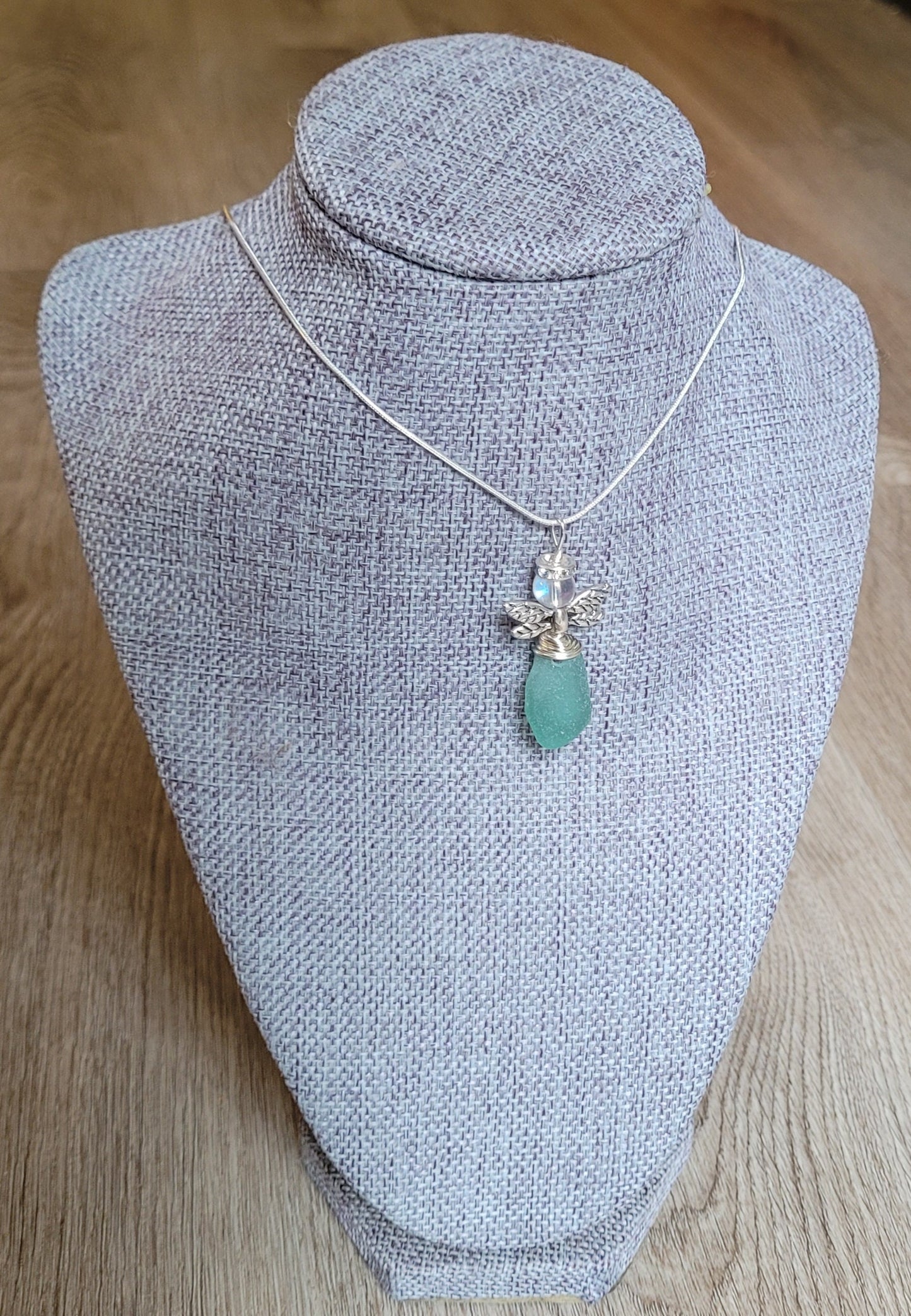 Sea Glass Fairy Necklace/Genuine aqua sea glass/Beach Glass fairy Pendant/Fairy Sun Catcher/Get Well Gift/Gift for a Friend/Gift for Her/105