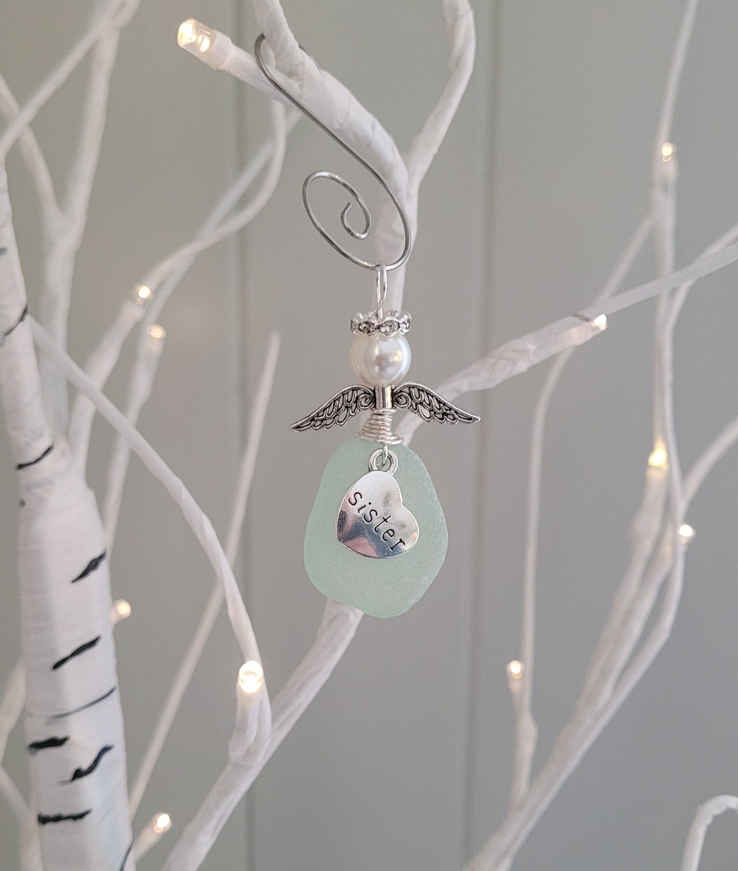 Mother's Day Angel/Mom Angel/Sister/Grandma/Daughter/Aunt/DadGift for Mom/Genuine Sea Glass Angel Sun Catcher/Angel Car Charm/Birthday Gift