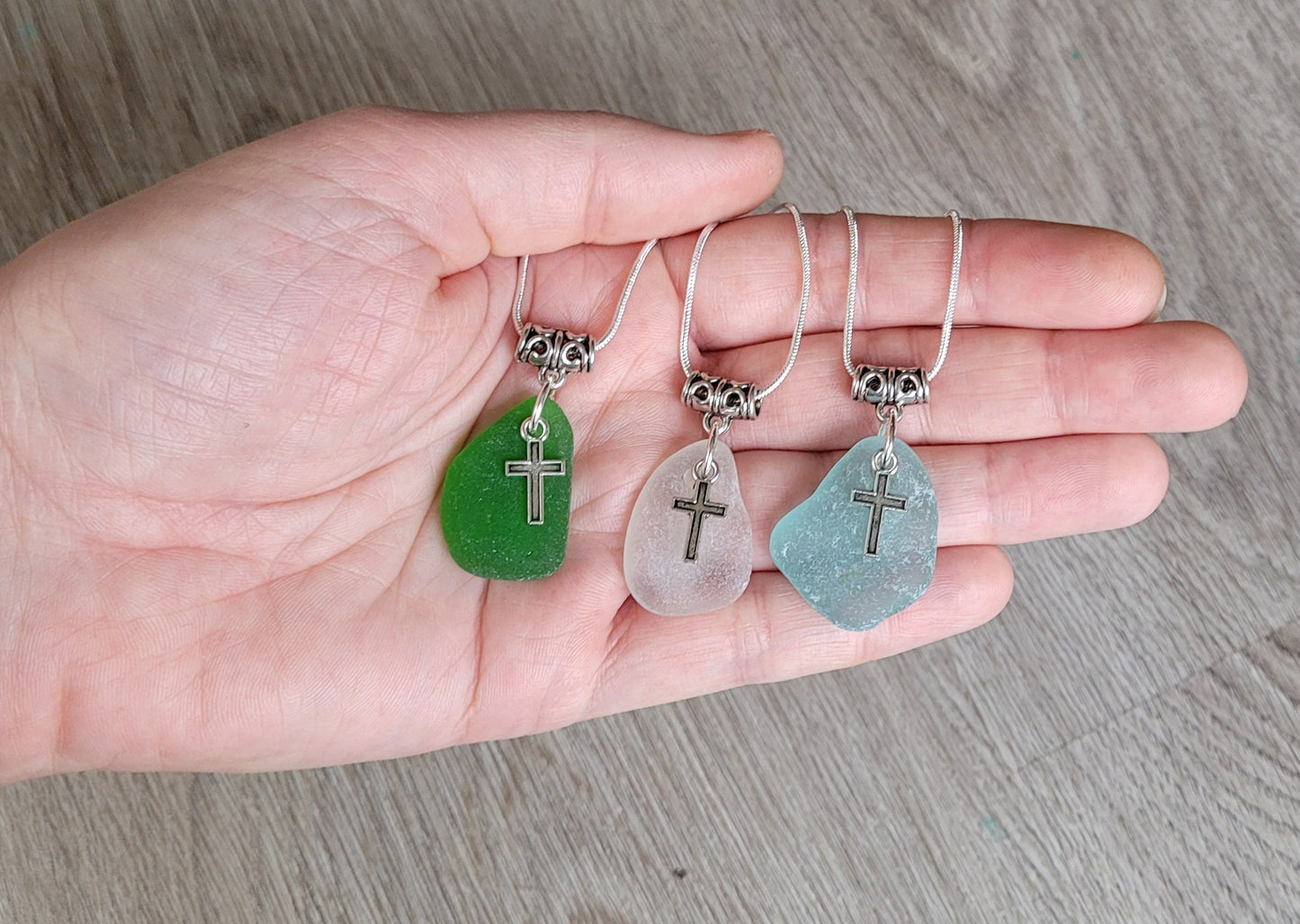 Genuine Sea Glass/Sea Glass Cross Necklace 83