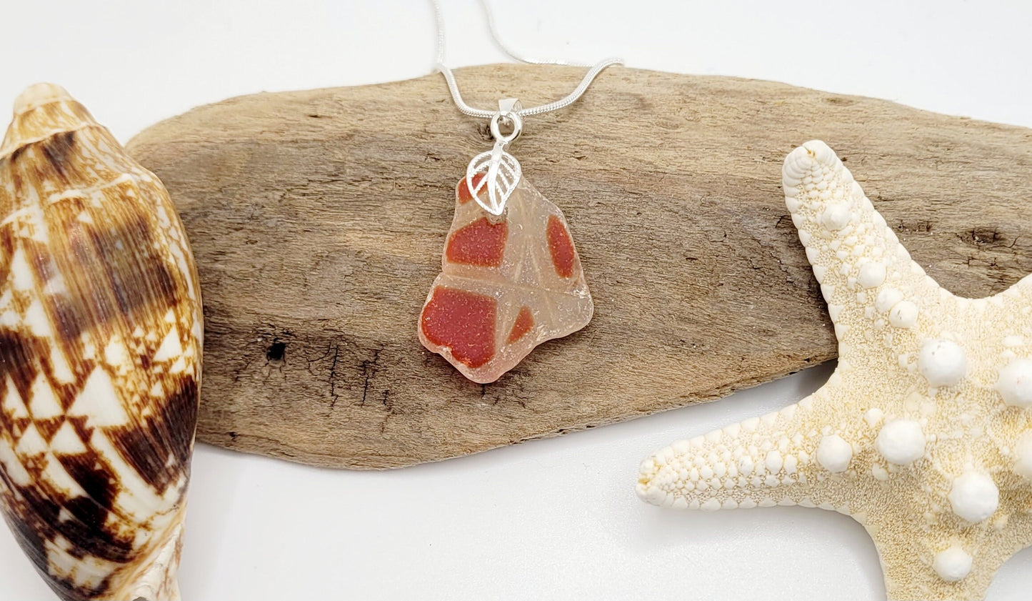 Genuine Sea Glass/Sea Glass/Red Flash Glass Sea Glass Pendant/Genuine Sea Glass Jewelry/2A