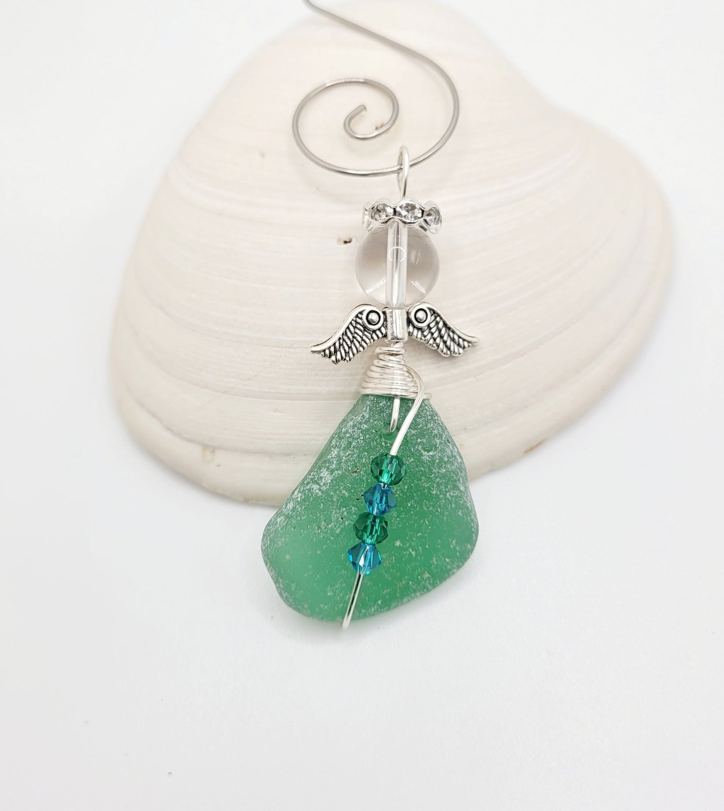 Genuine Sea Glass Angel /Angel Car Charm/Angel Pendant/Angel Ornament/Angel Gift/Gift for Her/56