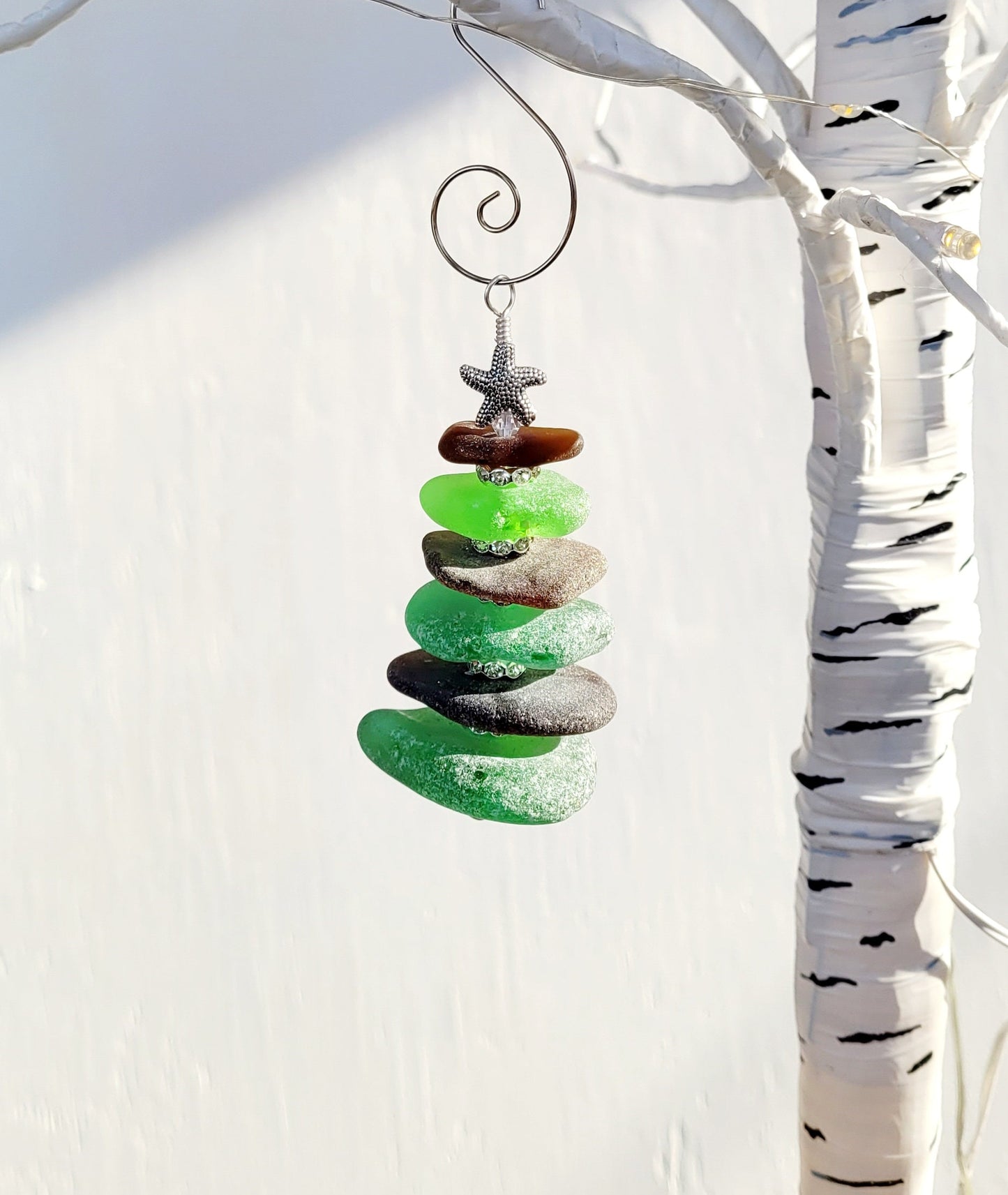 Sea Glass Christmas Tree Ornament/Sea Glass Pine Tree Ornament/Genuine Sea Glass Tree Ornament