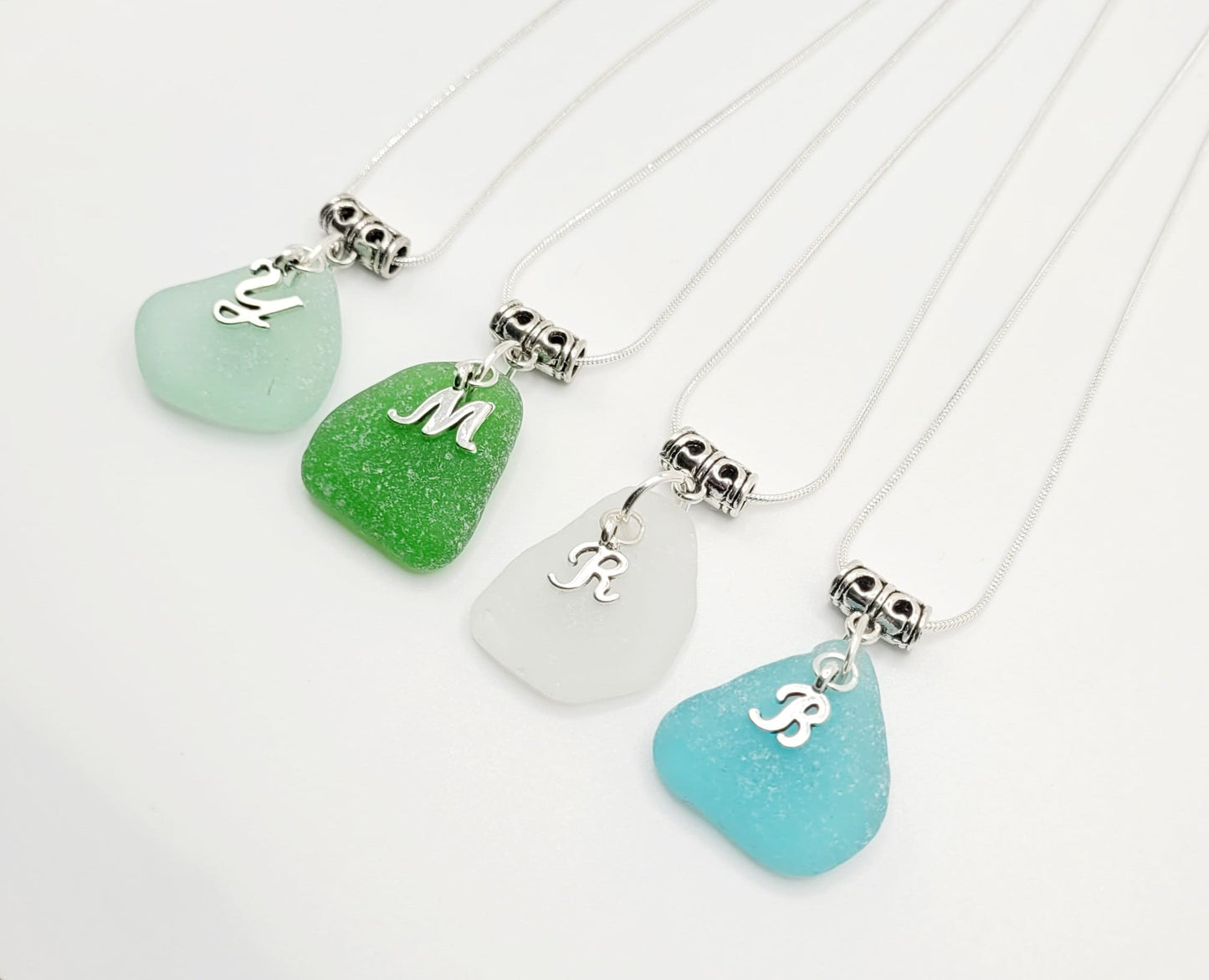 Genuine Sea Glass Necklace with Letter Initial/personalized Necklace/Personalized Sea Glass Pendant/Sea Glass Gift