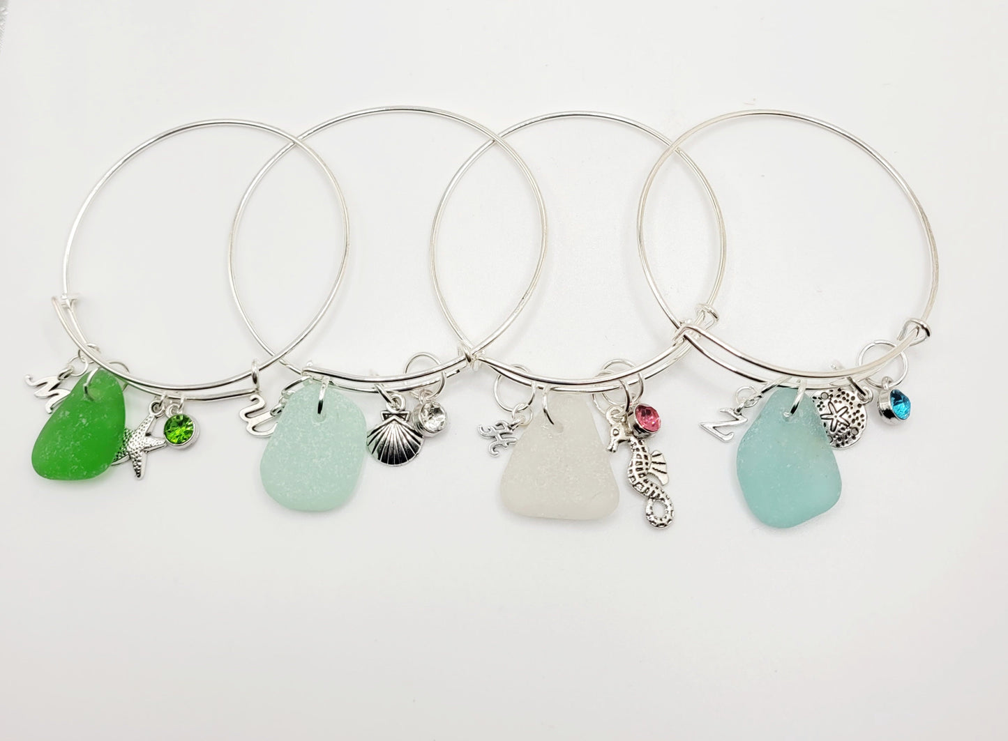 Genuine Sea Glass Bracelet/Sea Glass Bangle Bracelet/Personalized Sea Glass Bracelet/Birthstone Bracelet/Sea Glass Charm Bracelet
