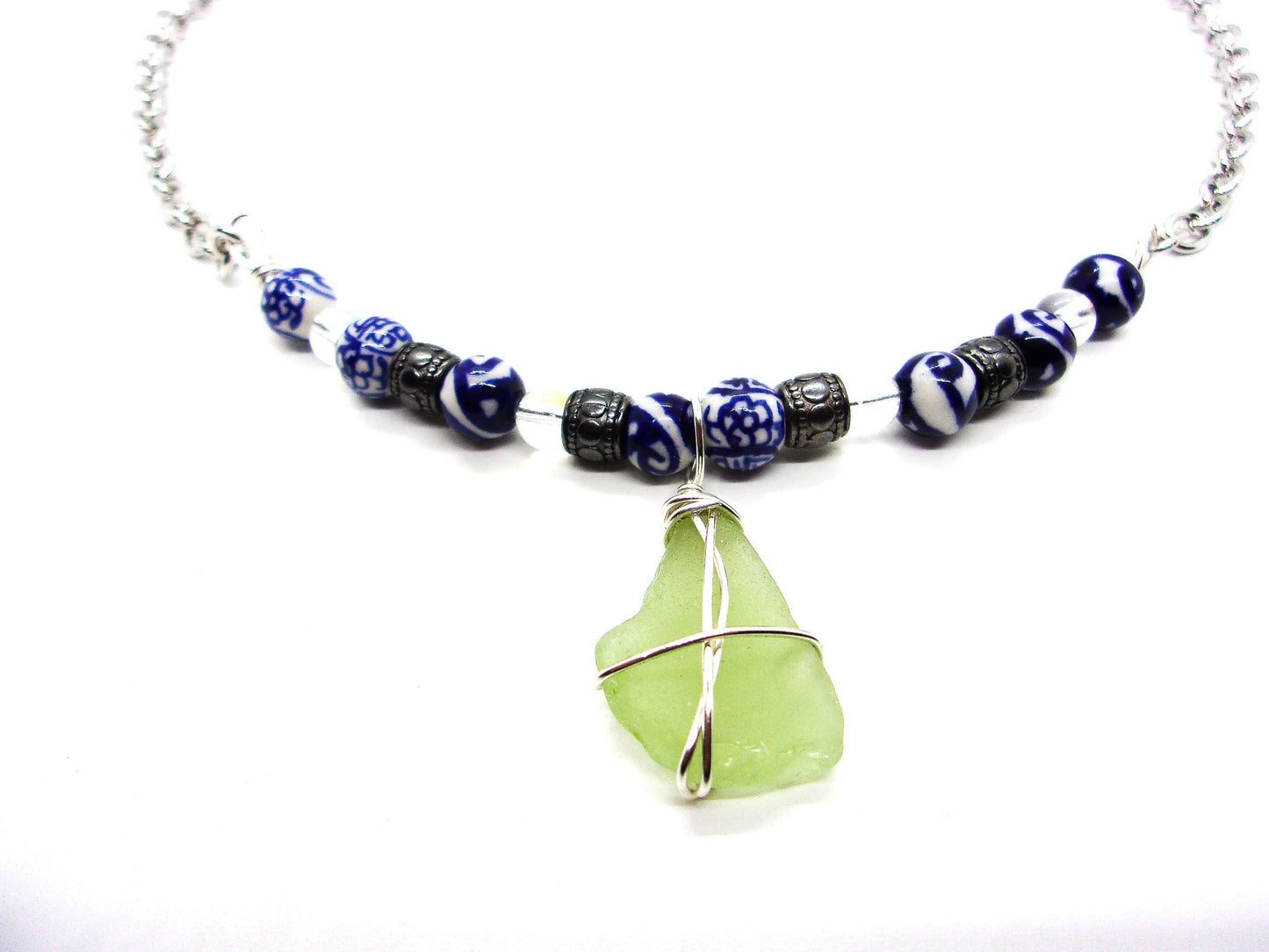 Sea Glass Necklace/Sea Glass Jewelry/Lake Erie Beach Glass and Crystal Charm Necklace/Genuine Sea Glass Jewelry/130