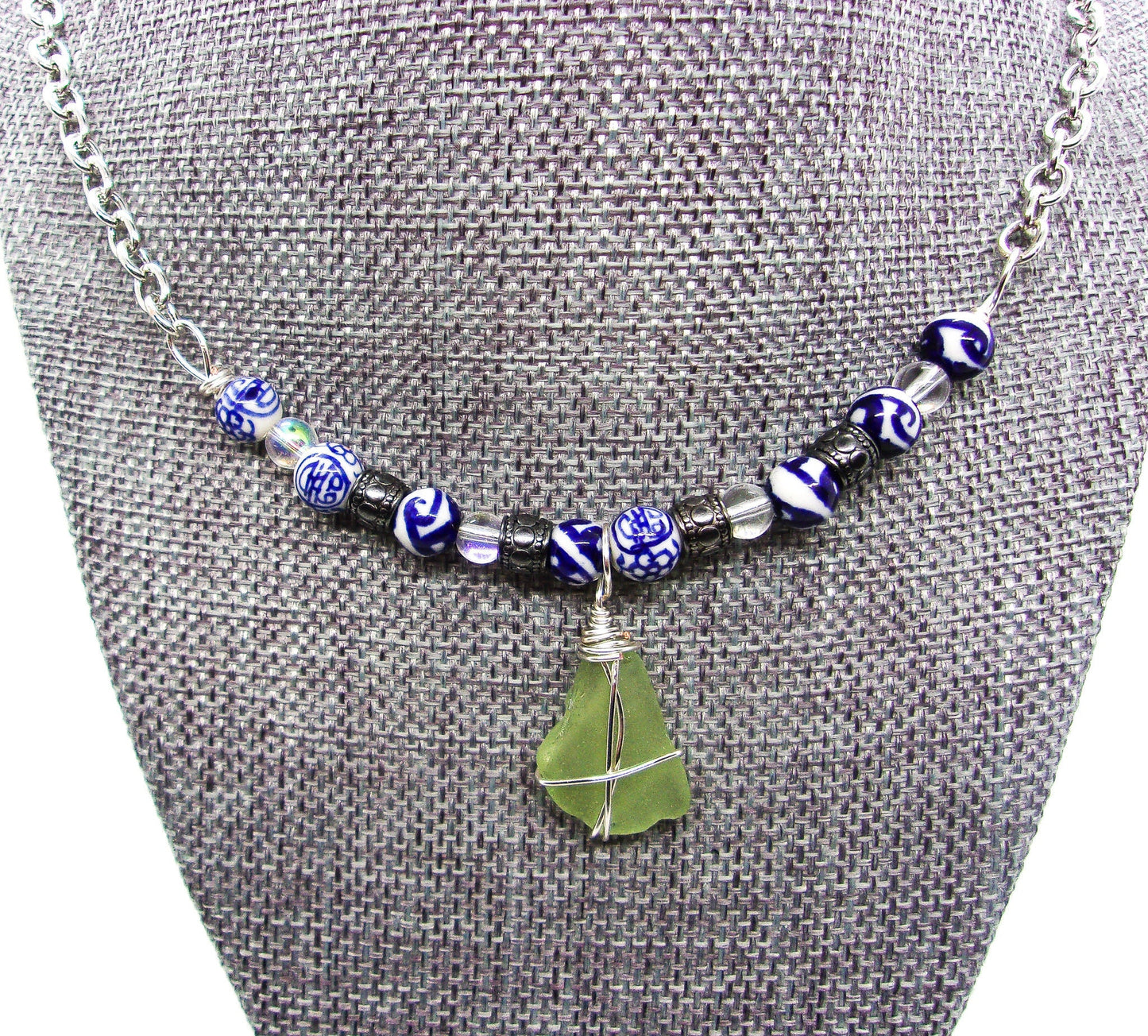 Sea Glass Necklace/Sea Glass Jewelry/Lake Erie Beach Glass and Crystal Charm Necklace/Genuine Sea Glass Jewelry/130