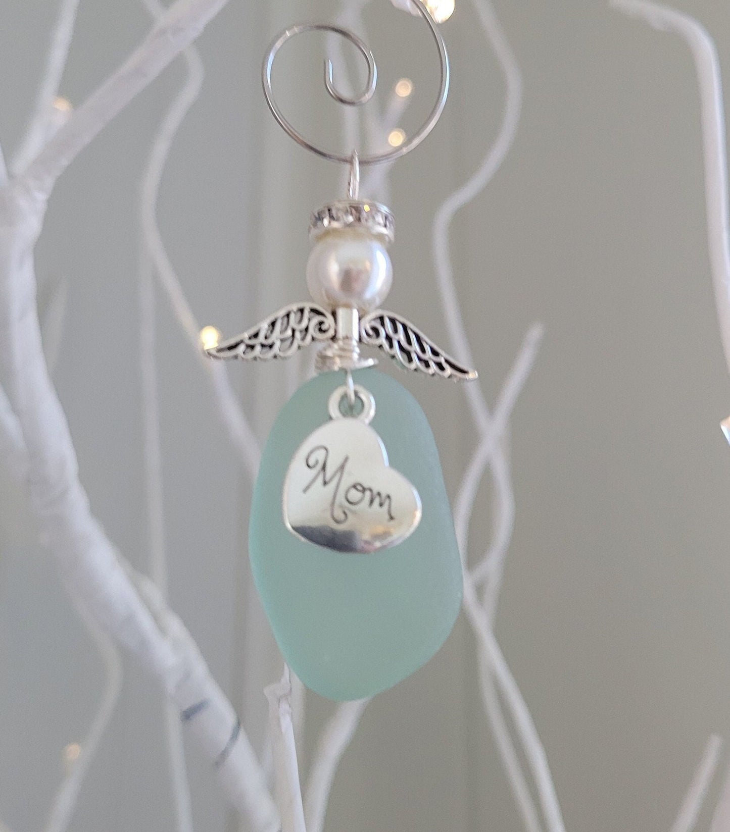 Mother's Day Angel/Mom Angel/Sister/Grandma/Daughter/Aunt/DadGift for Mom/Genuine Sea Glass Angel Sun Catcher/Car Charm/Birthday Gift/100