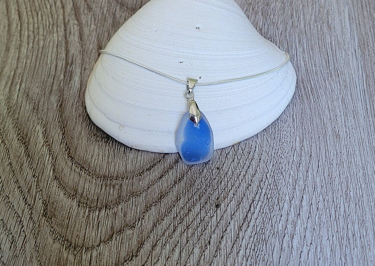 Sea Glass Necklace/Genuine Sea Glass/Sea Glass Pendant/Sea Glass Gift/Blue Flash Sea Glass/Nautical Pendant/Sea Glass Jewelry/96