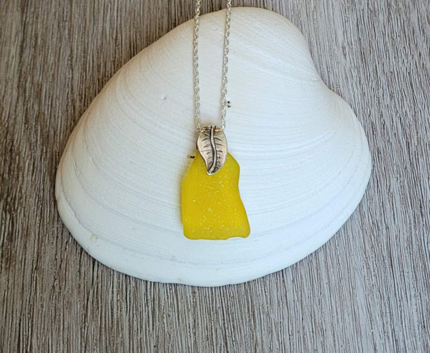 Genuine Sea Glass/Very Rare UV Yellow Sea Glass/Sea Glass and Sterling Silver Necklace/Yellow Sea Glass Pendant/Genuine Sea Glass Jewelry/63