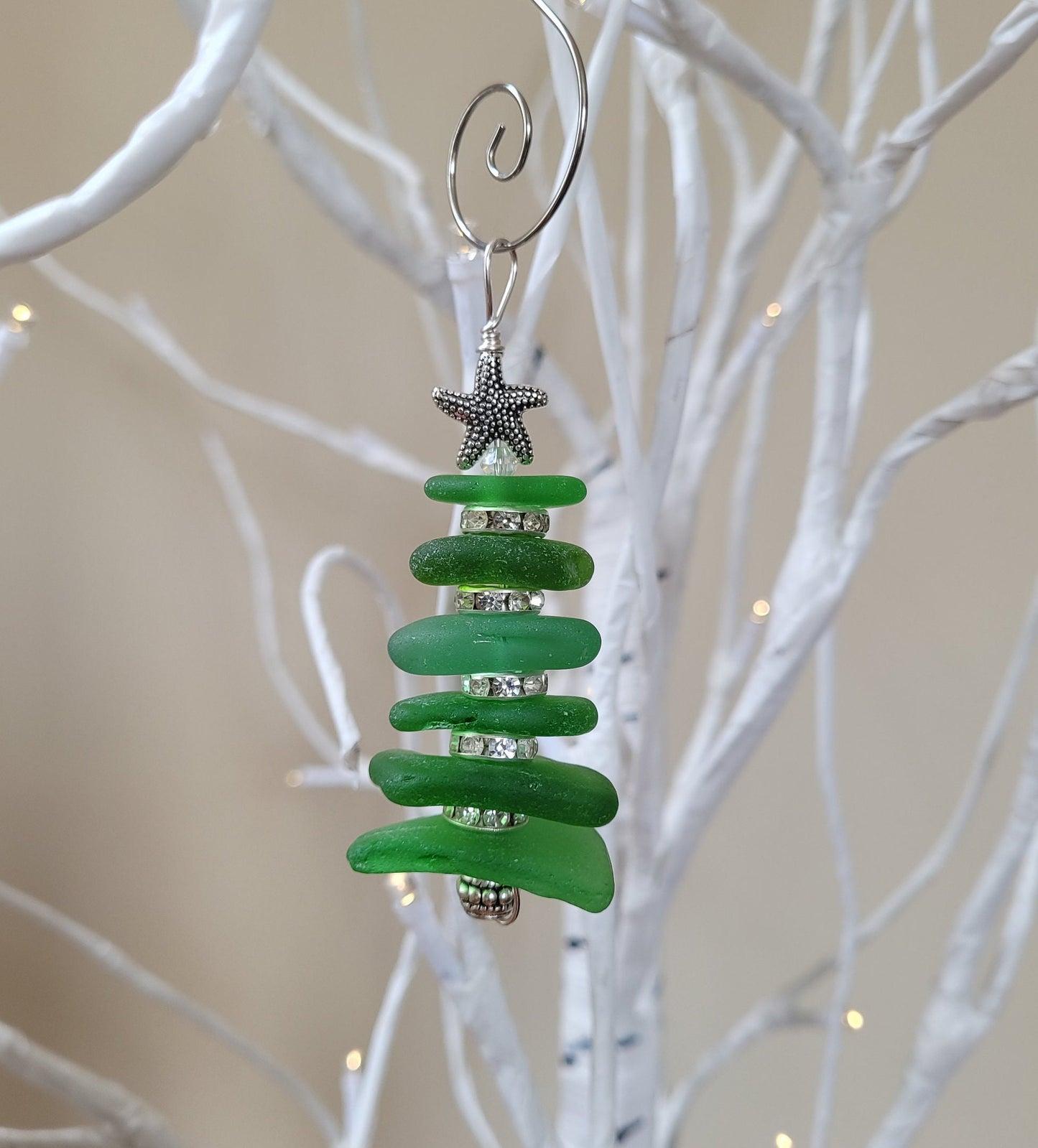 Sea Glass Christmas Tree Ornament/inches/Sea Glass Pine Tree Ornament/Genuine Sea Glass Tree Ornament/Coastal Christmas/Beach Christmas/4c