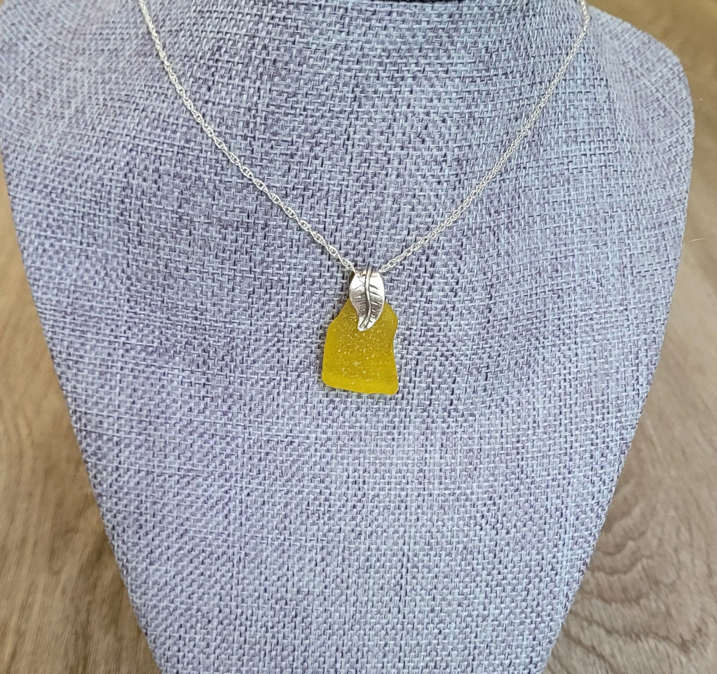 Genuine Sea Glass/Very Rare UV Yellow Sea Glass/Sea Glass and Sterling Silver Necklace/Yellow Sea Glass Pendant/Genuine Sea Glass Jewelry/63