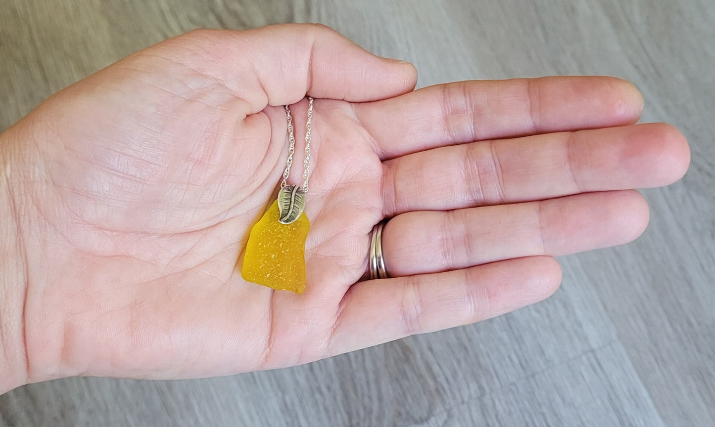 Genuine Sea Glass/Very Rare UV Yellow Sea Glass/Sea Glass and Sterling Silver Necklace/Yellow Sea Glass Pendant/Genuine Sea Glass Jewelry/63