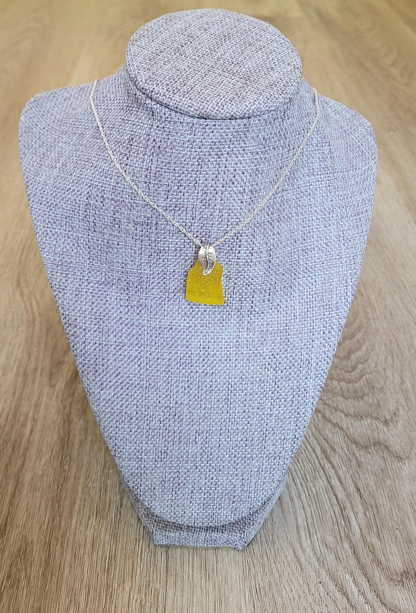 Genuine Sea Glass/Very Rare UV Yellow Sea Glass/Sea Glass and Sterling Silver Necklace/Yellow Sea Glass Pendant/Genuine Sea Glass Jewelry/63