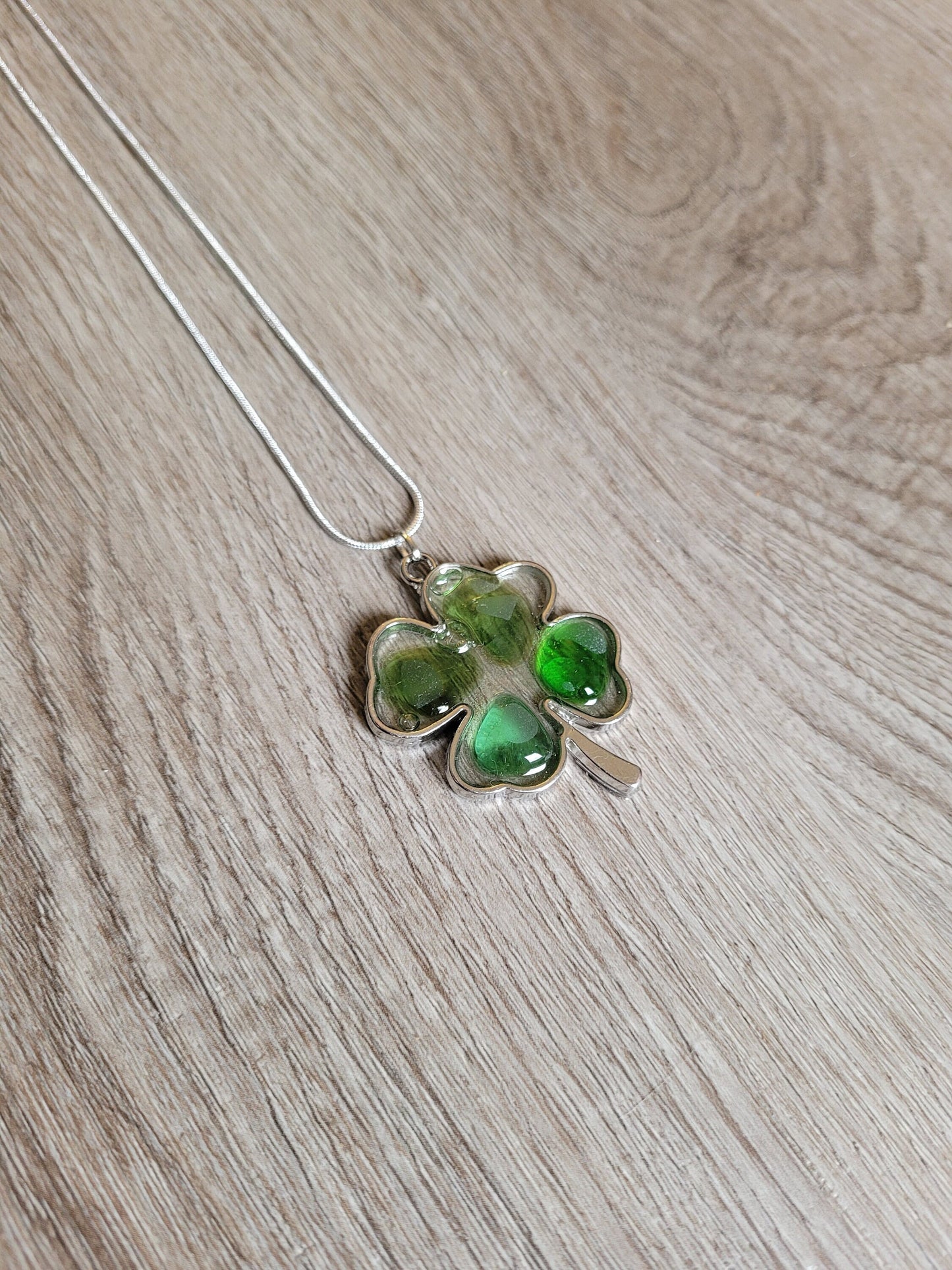 Genuine Sea Glass Necklace/Large Sea Glass Shamrock Necklace/St. Patrick's Day/Good Luck Charm/ Resin Necklace/Irish Necklace