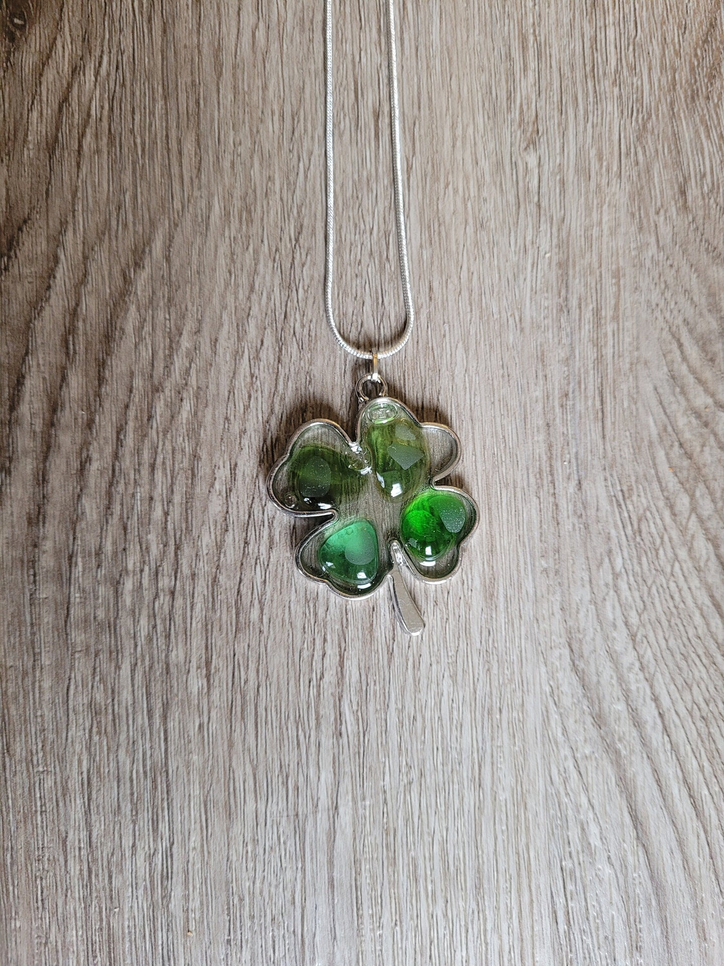 Genuine Sea Glass Necklace/Large Sea Glass Shamrock Necklace/St. Patrick's Day/Good Luck Charm/ Resin Necklace/Irish Necklace