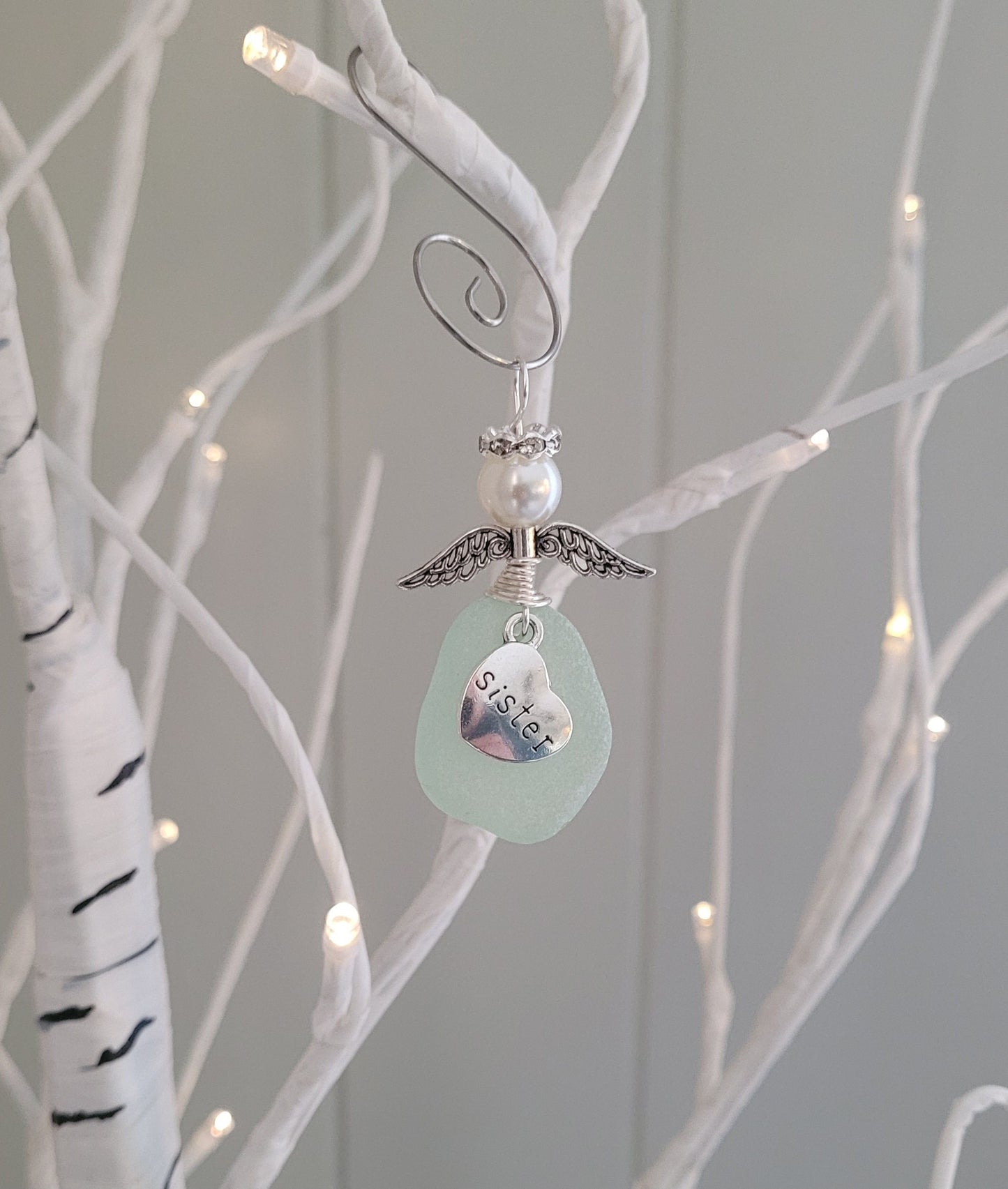 Mother's Day Angel/Mom Angel/Sister/Grandma/Daughter/Aunt/DadGift for Mom/Genuine Sea Glass Angel Sun Catcher/Car Charm/Birthday Gift/100