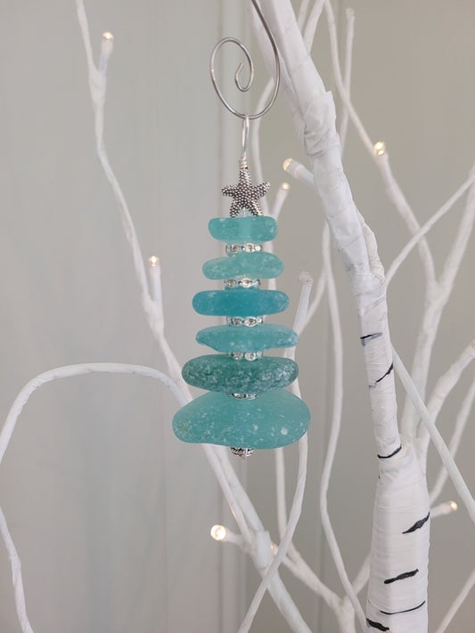 Sea Glass Christmas Tree Ornament/Sea Glass Pine Tree Ornament/Genuine Sea Glass Tree Ornament/2C