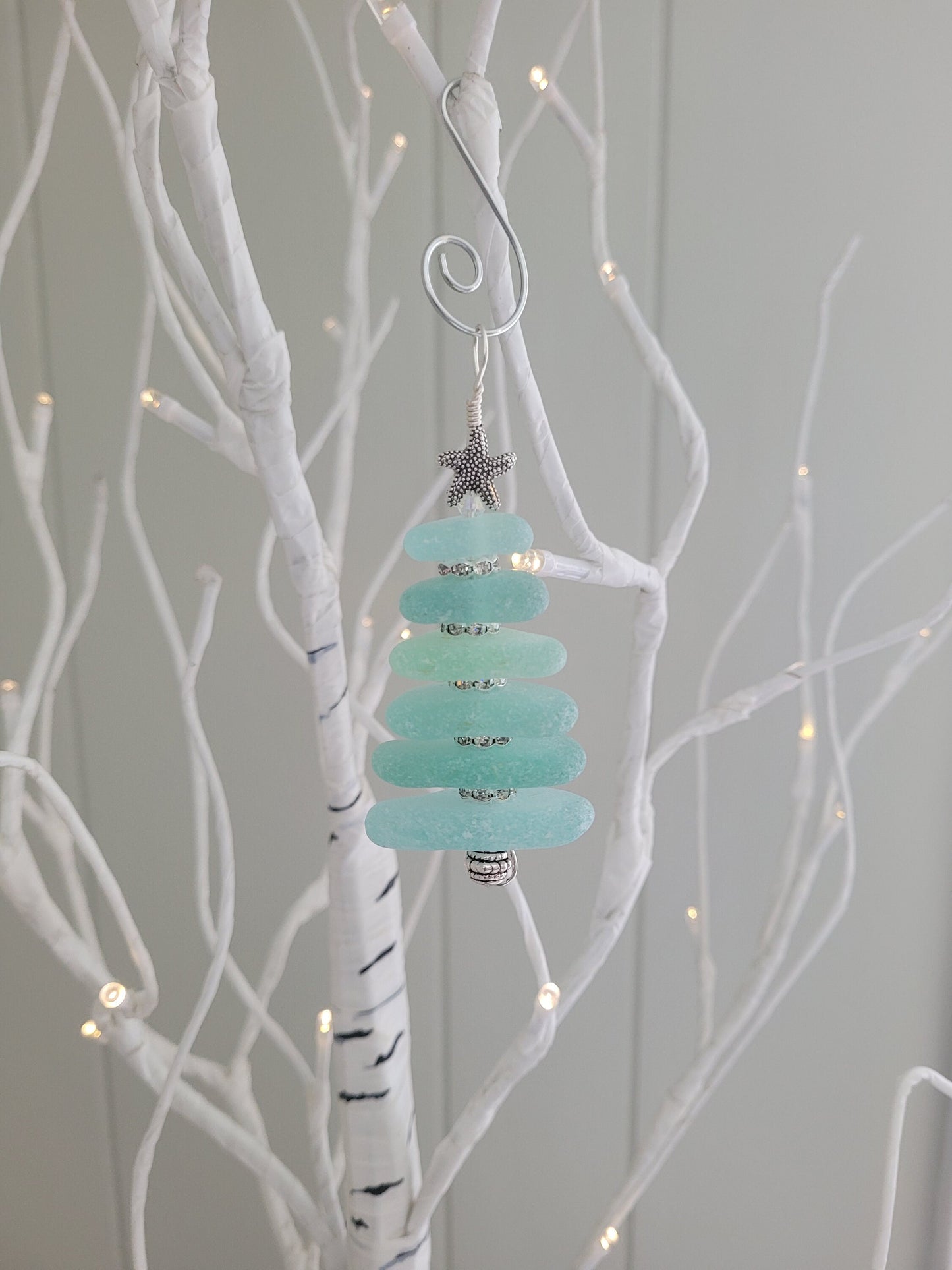 Sea Glass Christmas Tree Ornament/Sea Glass Pine Tree Ornament/1C