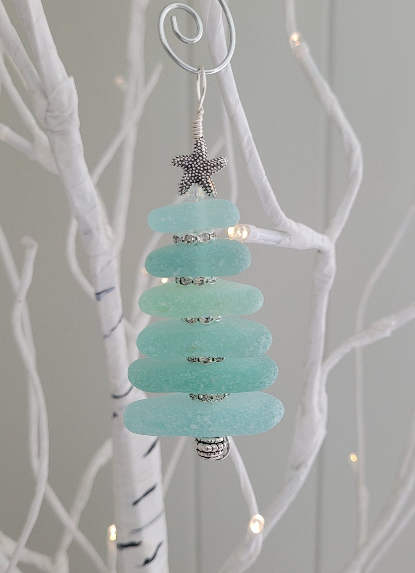 Sea Glass Christmas Tree Ornament/Sea Glass Pine Tree Ornament/1C