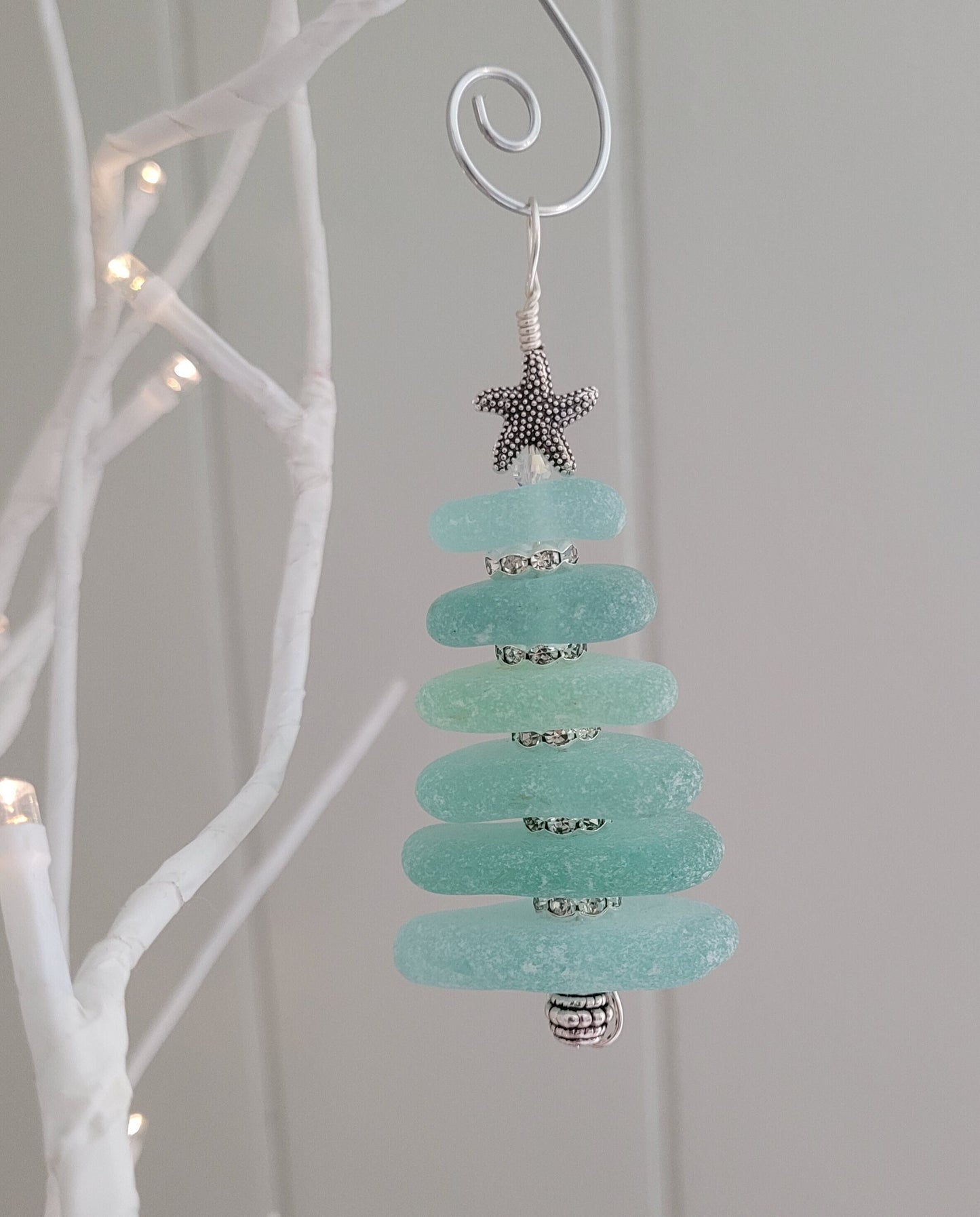 Sea Glass Christmas Tree Ornament/Sea Glass Pine Tree Ornament/1C