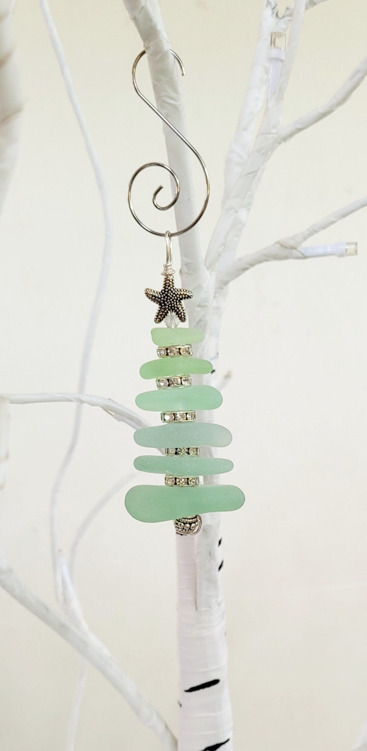 Sea Glass Christmas Tree Ornament/Small Sea Glass Pine Tree Ornament/Genuine Sea Glass Tree Ornament/6C