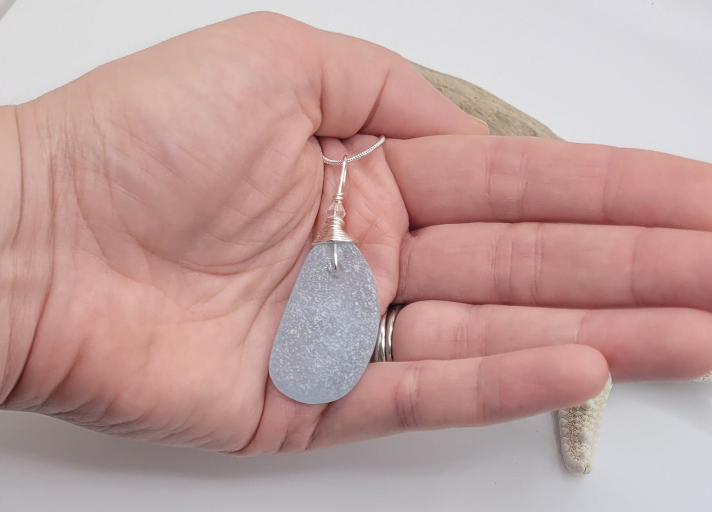 Genuine Sea Glass/Sea Glass and Sterling Silver Necklace/Powder Blue Sea Glass Pendant/Genuine Sea Glass Jewelry/5A