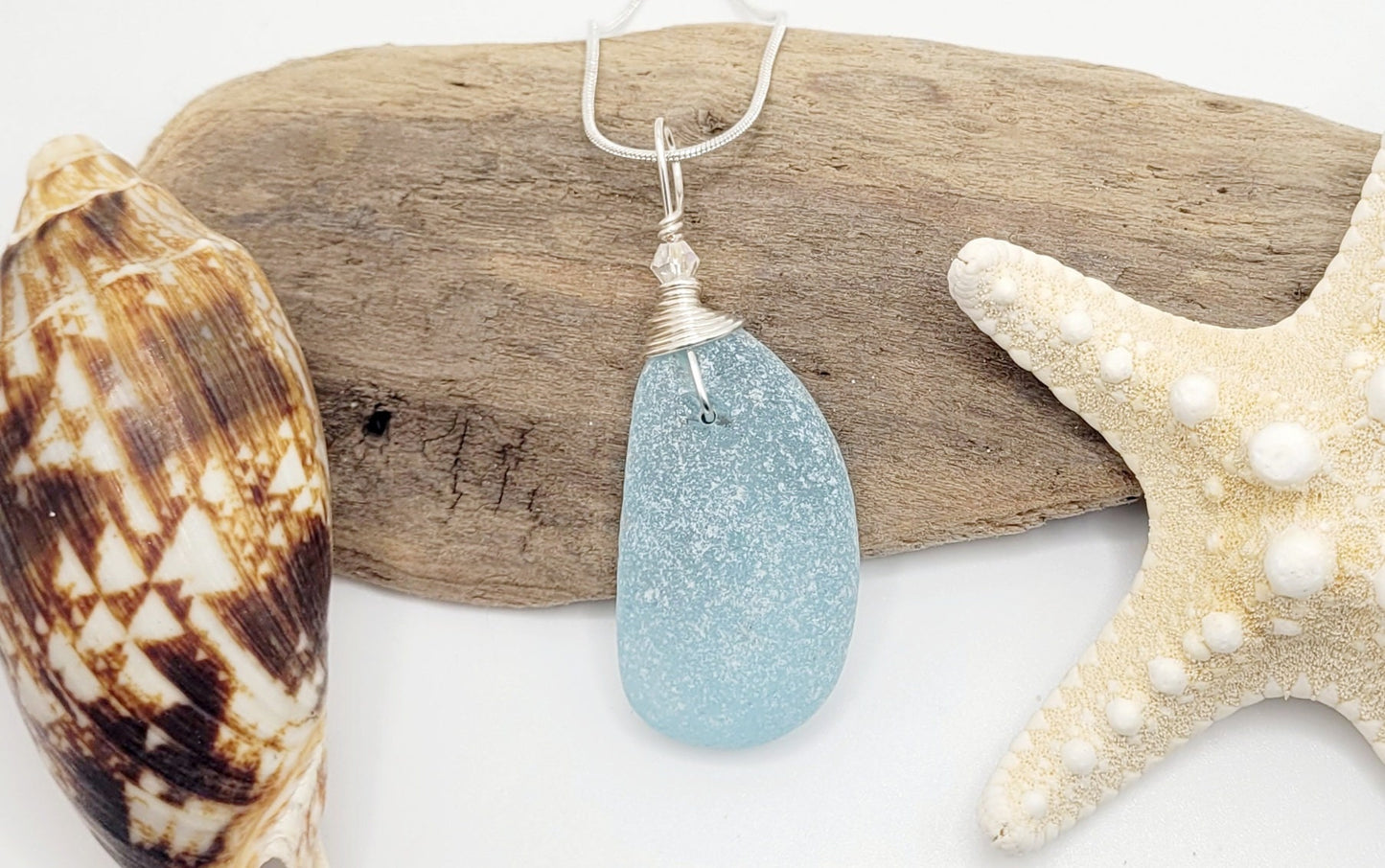 Genuine Sea Glass/Sea Glass and Sterling Silver Necklace/Powder Blue Sea Glass Pendant/Genuine Sea Glass Jewelry/5A