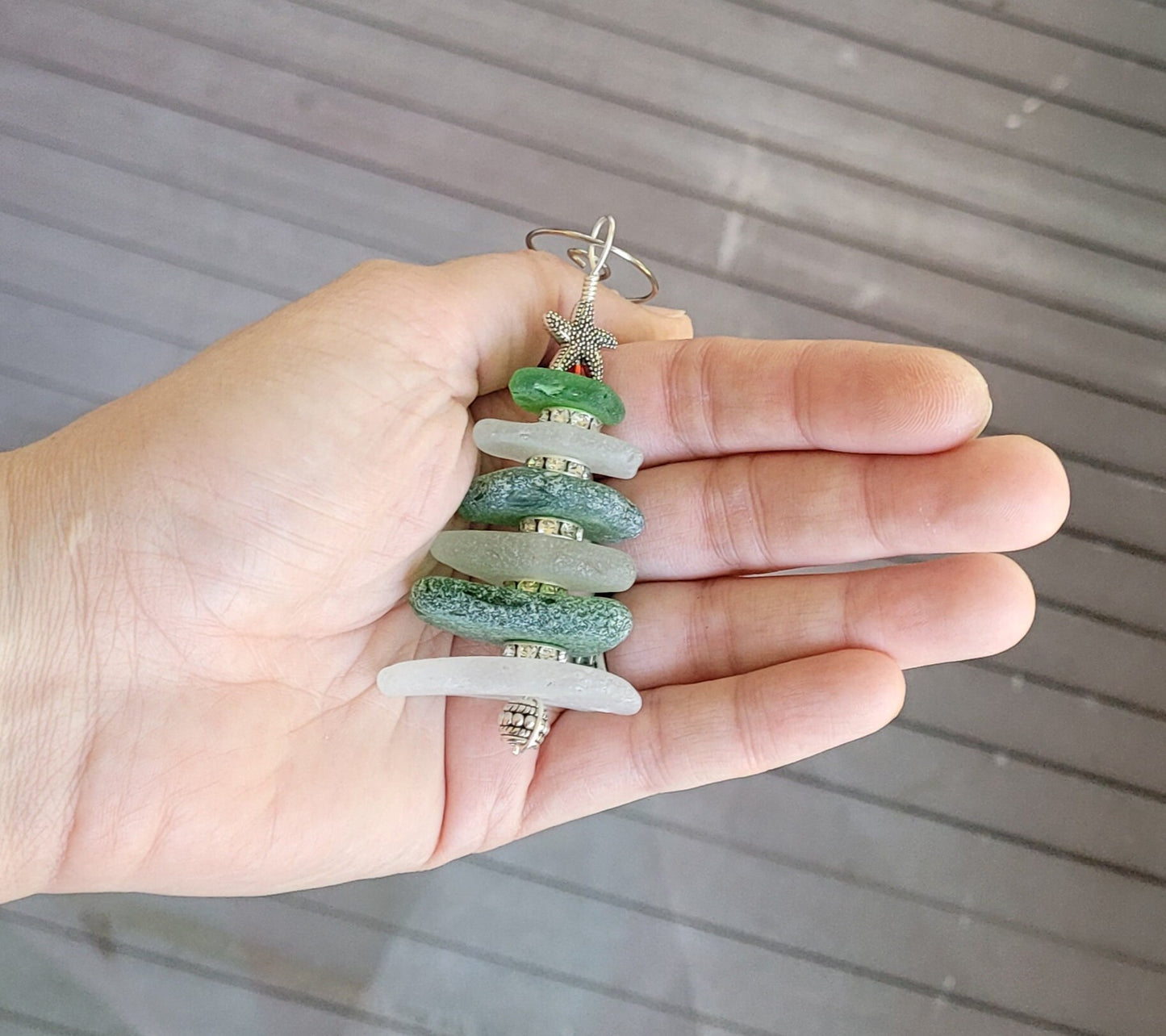 Sea Glass Christmas Tree Ornament/Sea Glass Pine Tree Ornament/Genuine Sea Glass Tree Ornament/7c