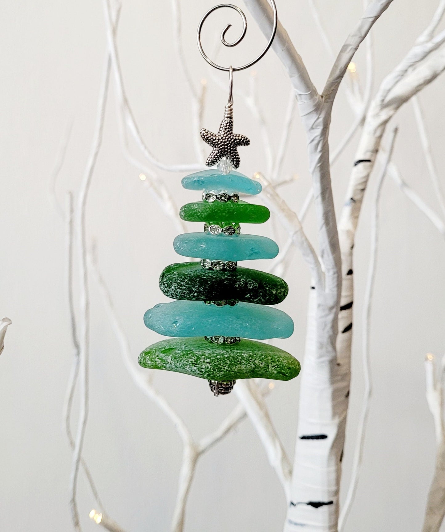 Sea Glass Christmas Tree Ornament/Sea Glass Pine Tree Ornament/Genuine Sea Glass Tree Ornament/12c