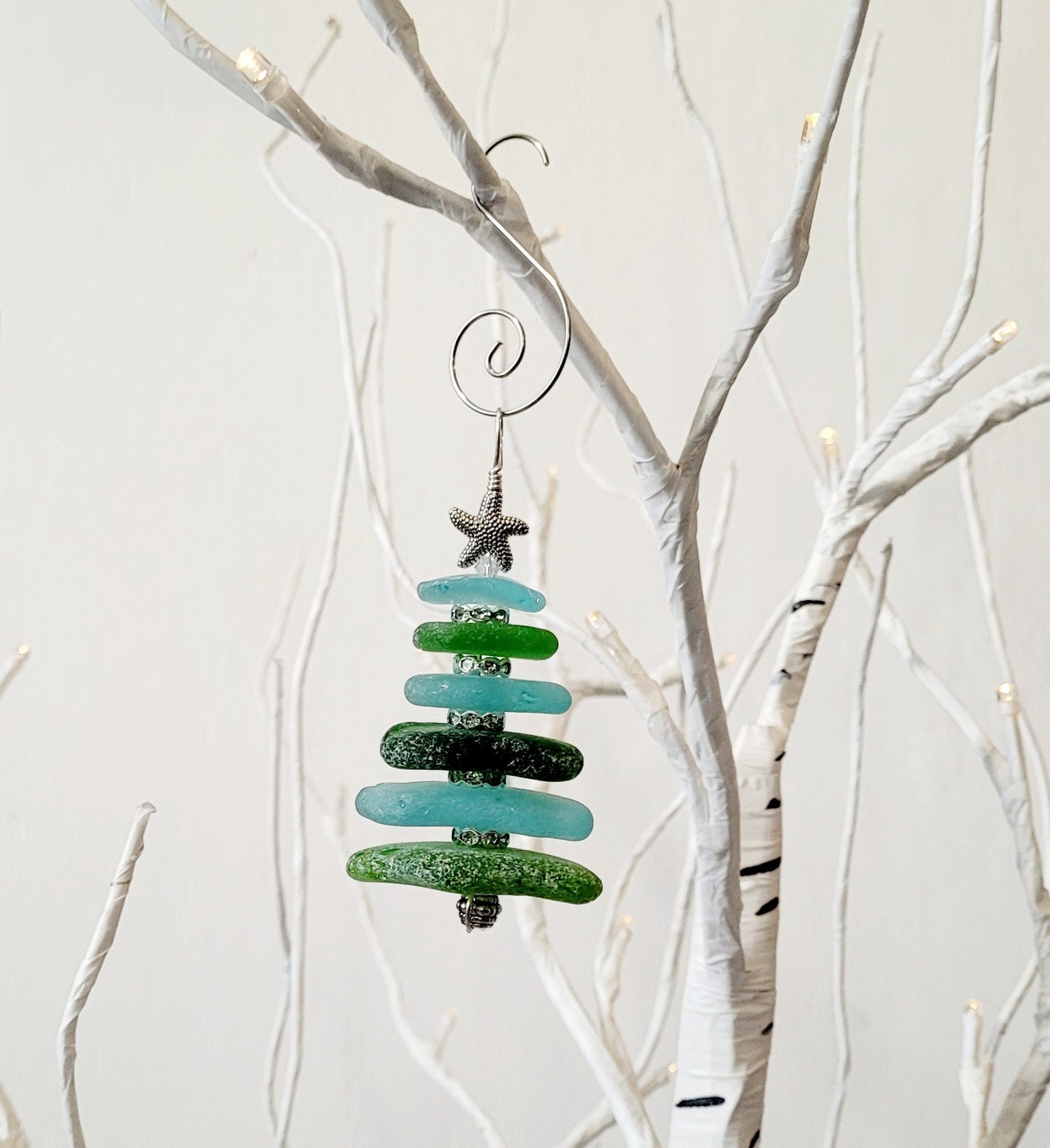 Sea Glass Christmas Tree Ornament/Sea Glass Pine Tree Ornament/Genuine Sea Glass Tree Ornament/12c