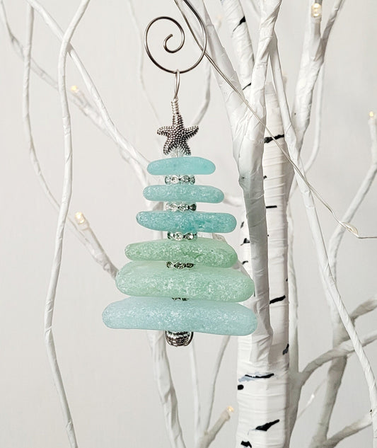 Sea Glass Christmas Tree Ornament/Sea Glass Pine Tree Ornament/Genuine Sea Glass Tree Ornament/310