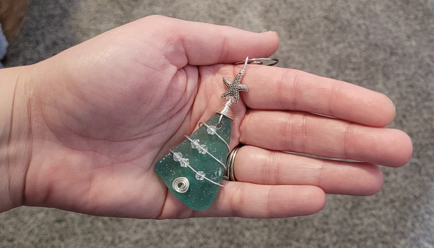 Genuine Sea Glass Christmas Tree Pendant/Sea Glass Christmas Tree Ornament/Coastal Ornament/Beach Decor/22d