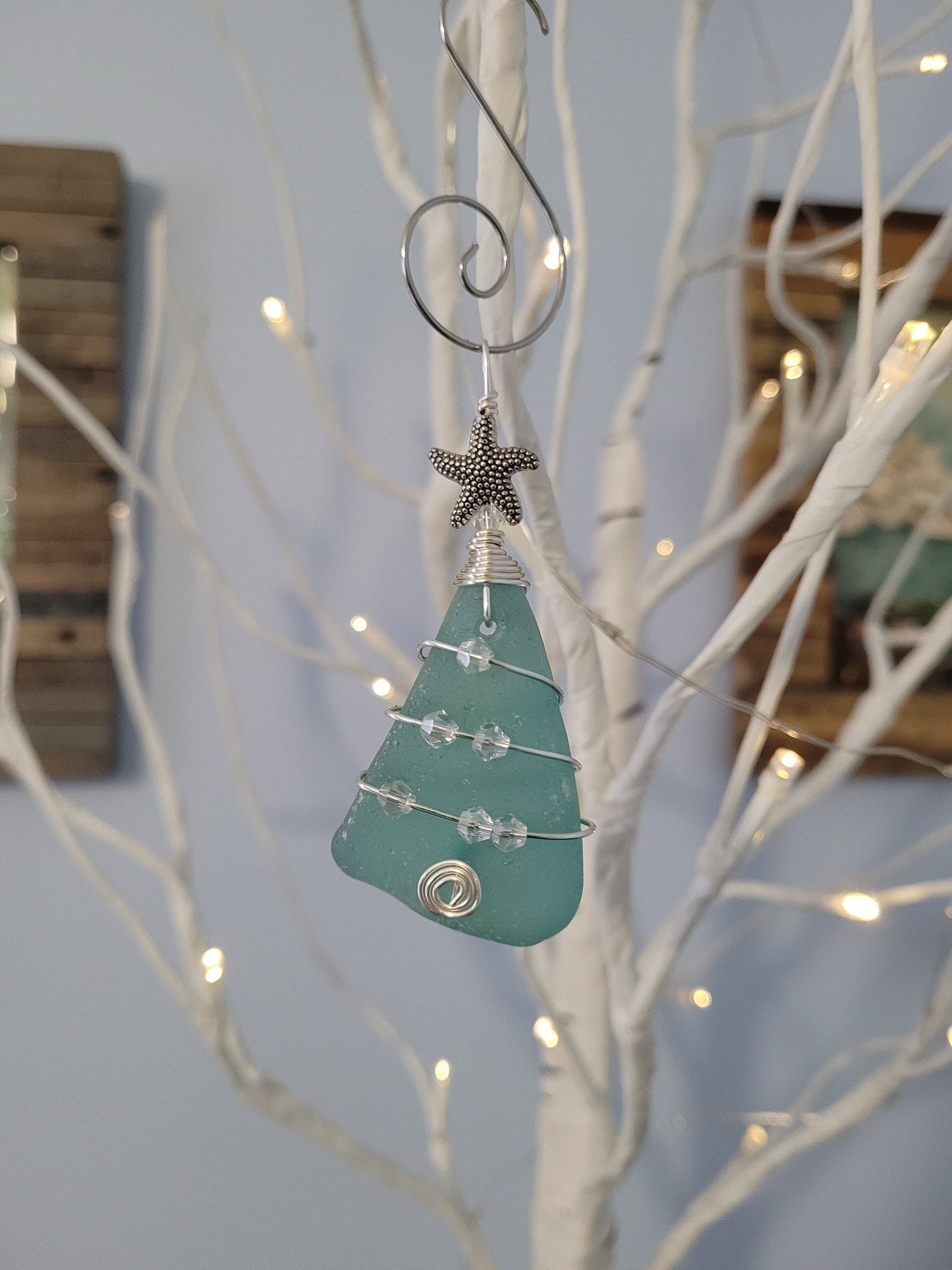 Genuine Sea Glass Christmas Tree Pendant/Sea Glass Christmas Tree Ornament/Coastal Ornament/Beach Decor/22d