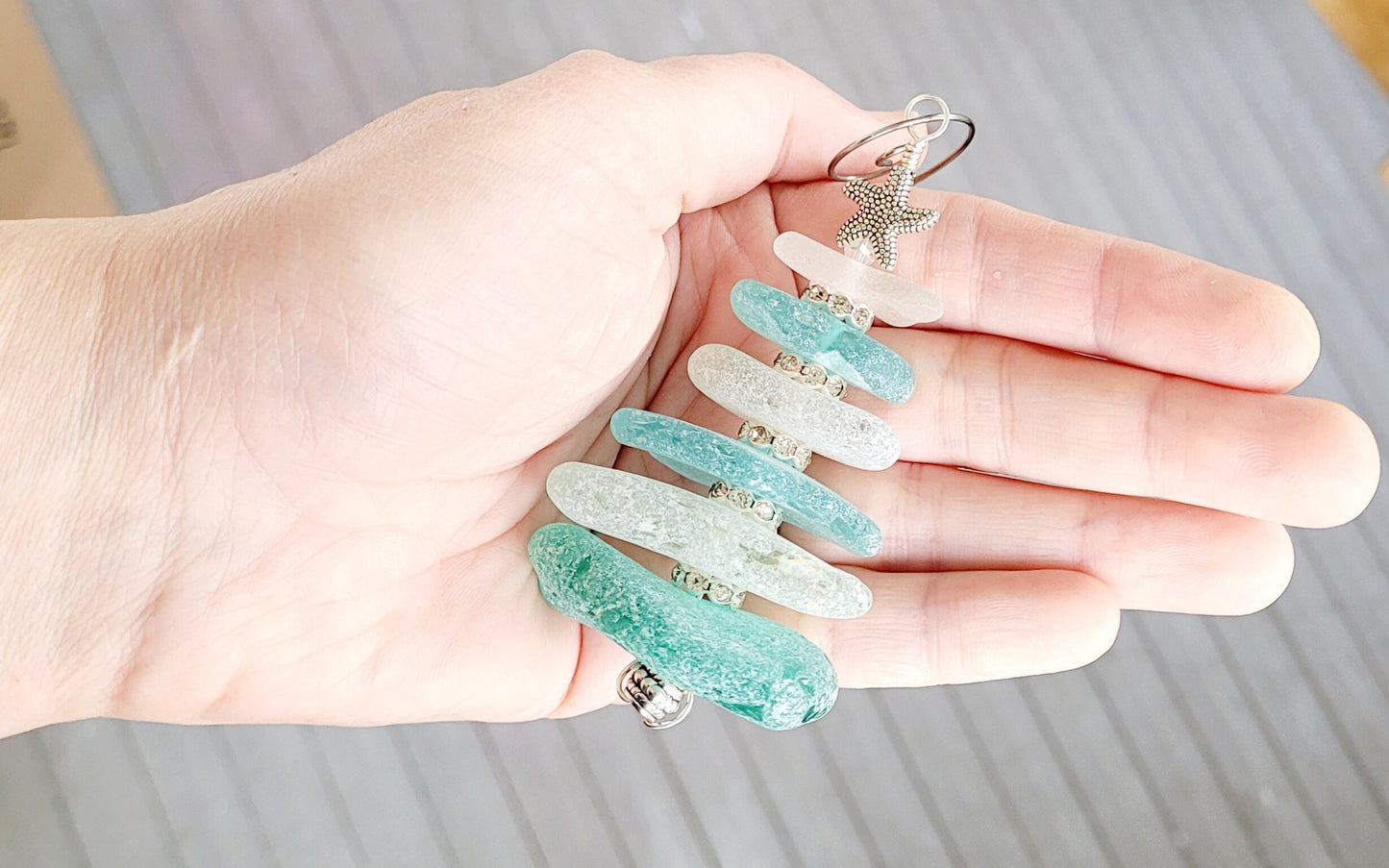 Sea Glass Christmas Tree Ornament/Sea Glass Pine Tree Ornament/Genuine Sea Glass Tree Ornament/14c