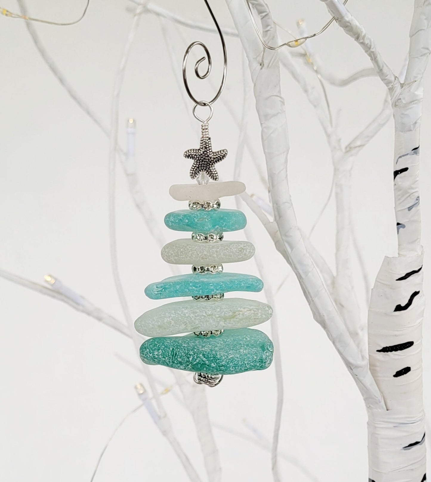 Sea Glass Christmas Tree Ornament/Sea Glass Pine Tree Ornament/Genuine Sea Glass Tree Ornament/14c