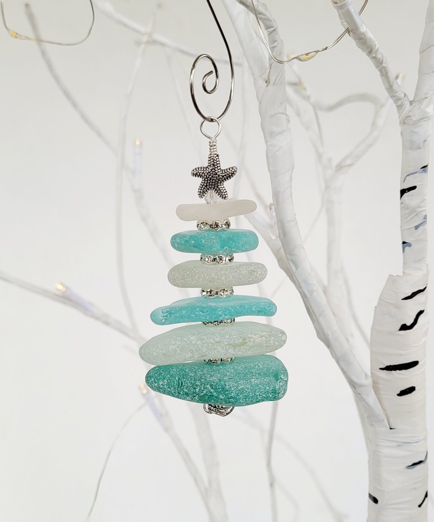 Sea Glass Christmas Tree Ornament/Sea Glass Pine Tree Ornament/Genuine Sea Glass Tree Ornament/14c