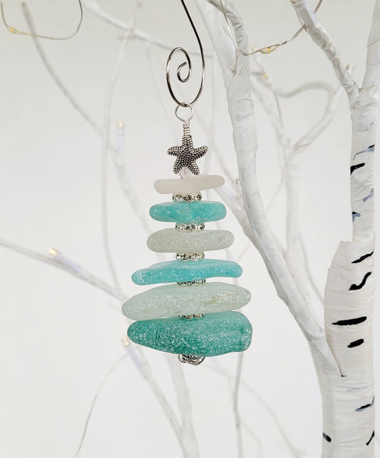 Sea Glass Christmas Tree Ornament/Sea Glass Pine Tree Ornament/Genuine Sea Glass Tree Ornament/14c