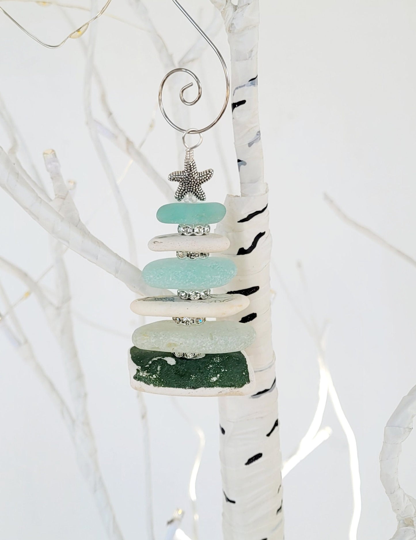 Sea Glass Christmas Tree Ornament/Sea Glass Pine Tree Ornament/Sea Pottery/Genuine Sea Glass Tree Ornament/127