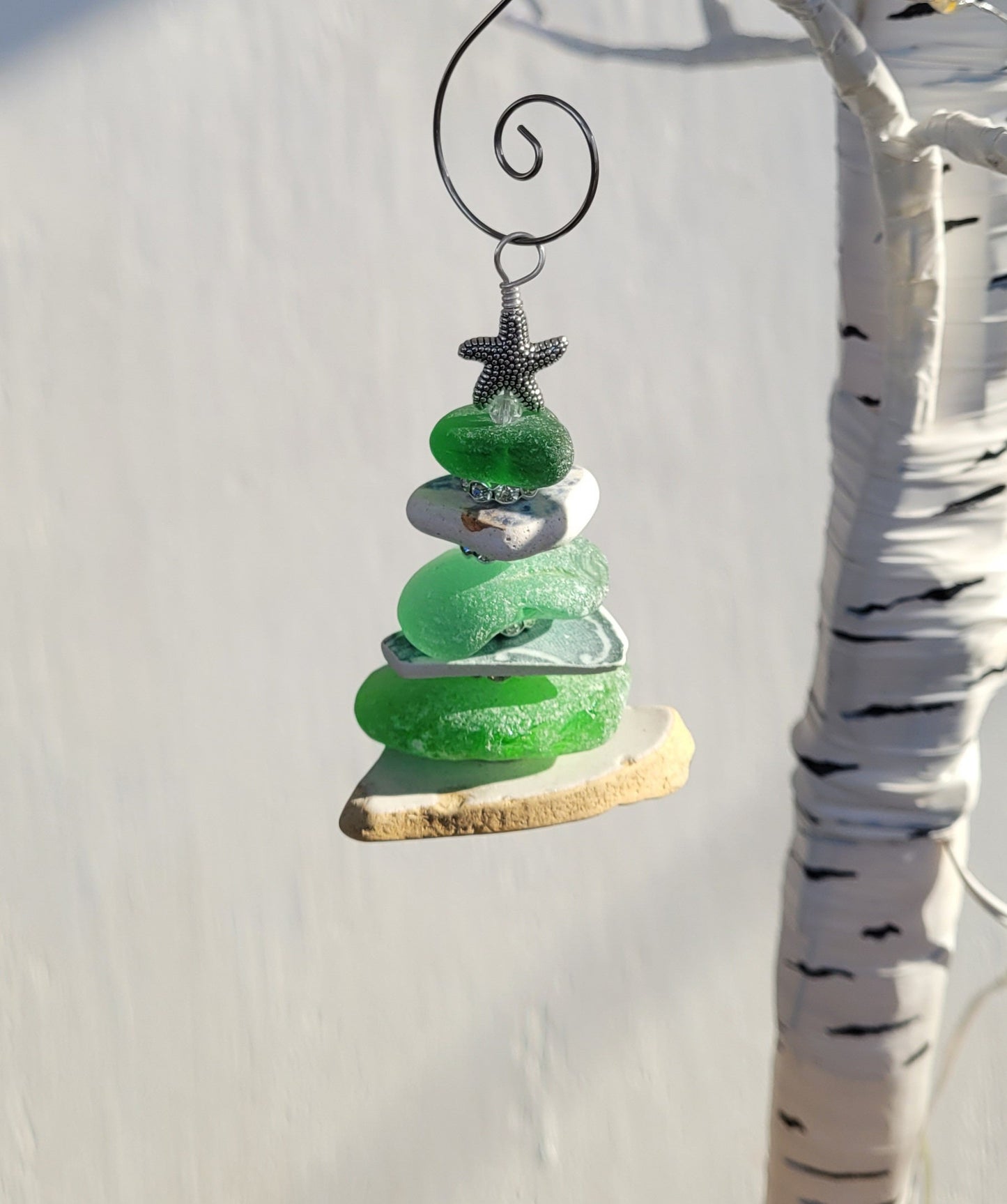 Sea Glass Christmas Tree Ornament/Sea Glass Pine Tree Ornament/Sea Pottery/Genuine Sea Glass Tree Ornament/114