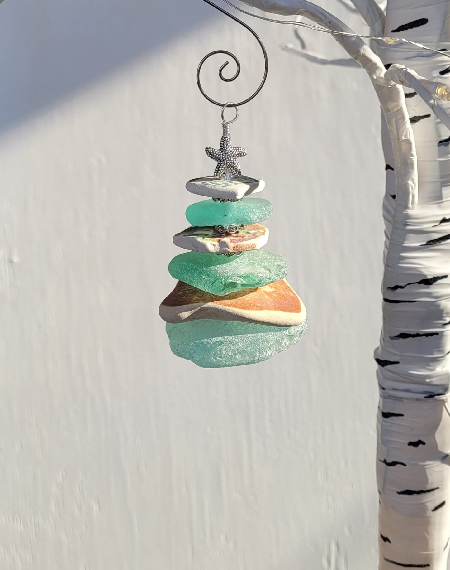 Sea Glass Christmas Tree Ornament/Sea Glass Pine Tree Ornament/Sea Pottery/Genuine Sea Glass Tree Ornament/115