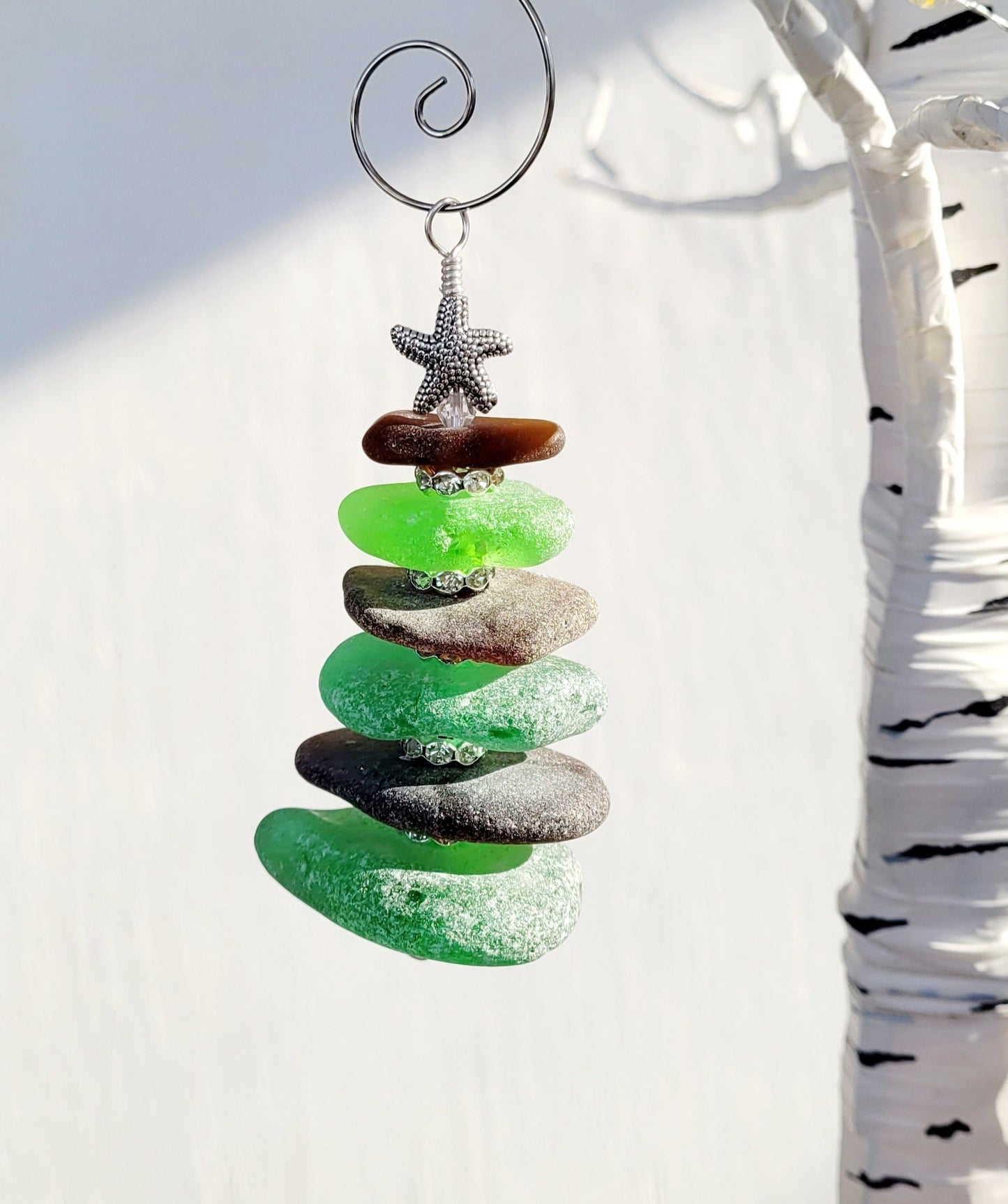 Sea Glass Christmas Tree Ornament/Sea Glass Pine Tree Ornament/Genuine Sea Glass Tree Ornament/94