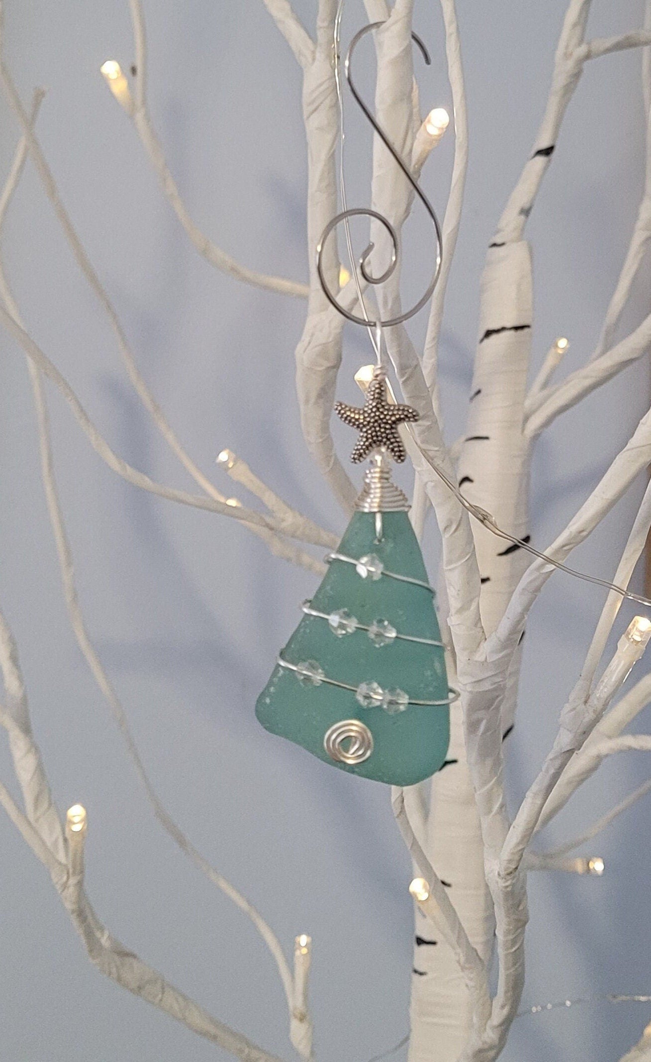 Genuine Sea Glass Christmas Tree Pendant/Sea Glass Christmas Tree Ornament/Coastal Ornament/Beach Decor/22d