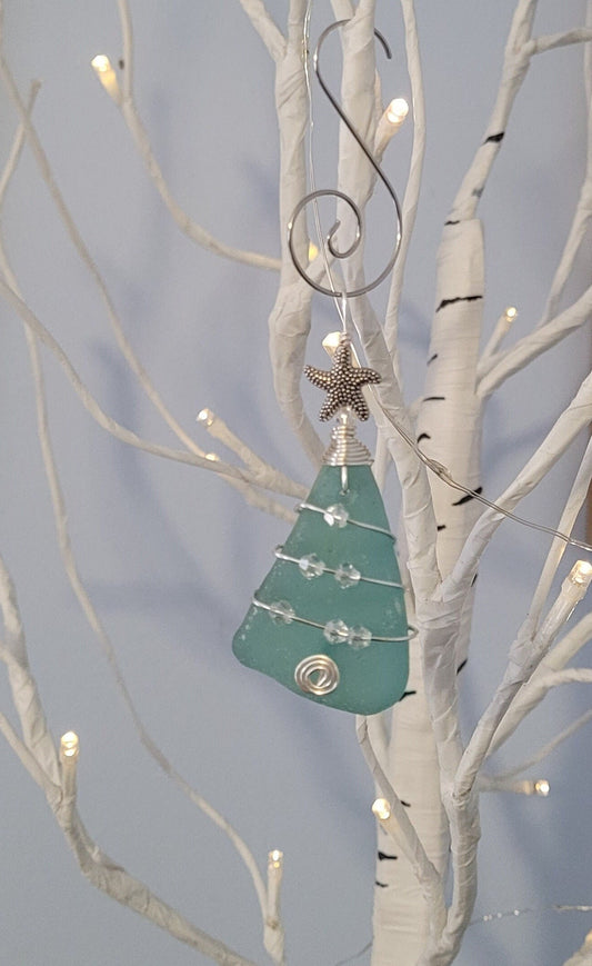 Genuine Sea Glass Christmas Tree Pendant/Sea Glass Christmas Tree Ornament/Coastal Ornament/Beach Decor/22d