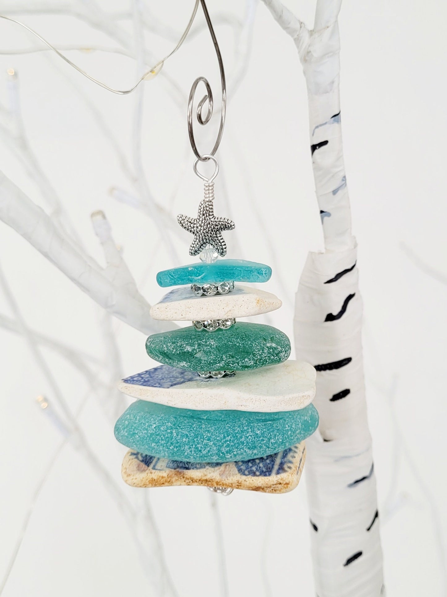 Sea Glass Christmas Tree Ornament/Sea Glass Pine Tree Ornament/Sea Pottery/Genuine Sea Glass Tree Ornament/116