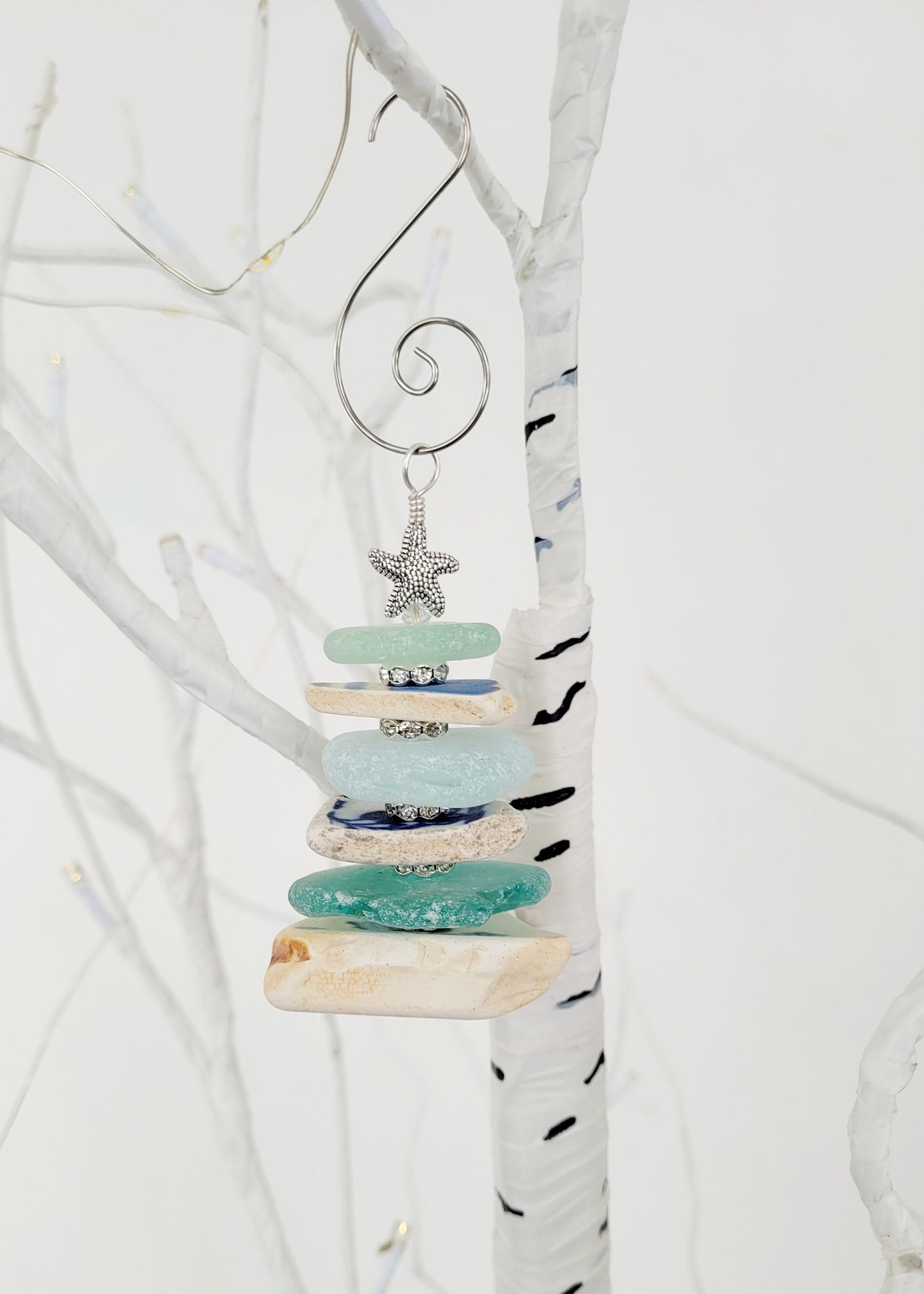 Sea Glass Christmas Tree Ornament/Sea Glass Pine Tree Ornament/Sea Pottery/Genuine Sea Glass Tree Ornament/111