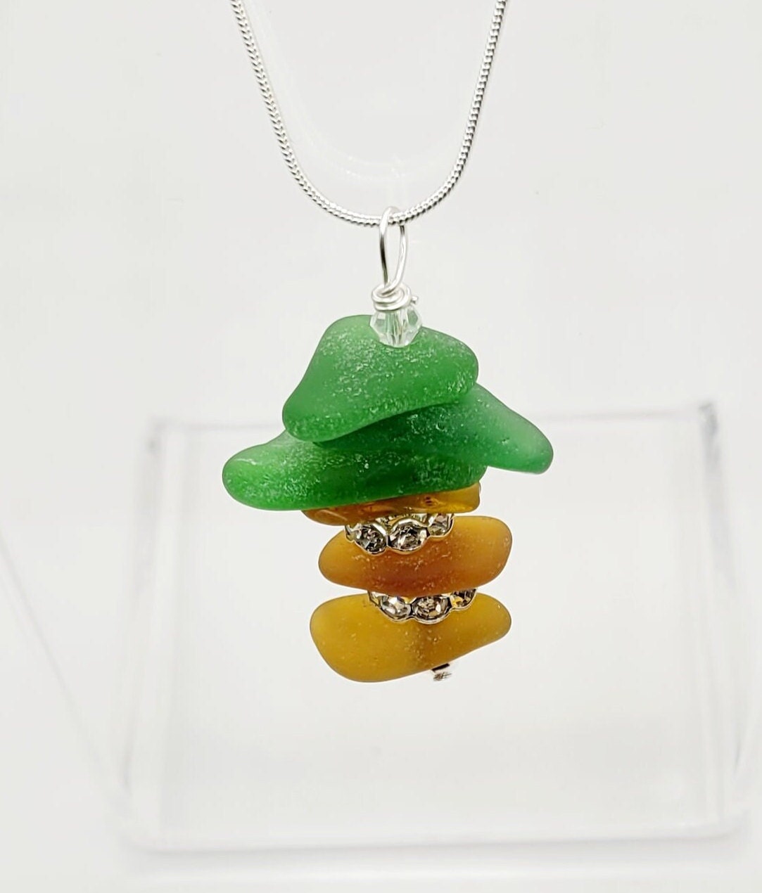 Genuine Sea Glass Necklace/Sea Glass Palm Tree Necklace/42